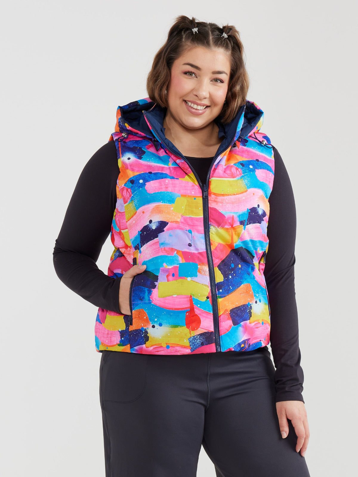 Neon Flow Reversible Hooded Puffer Vest