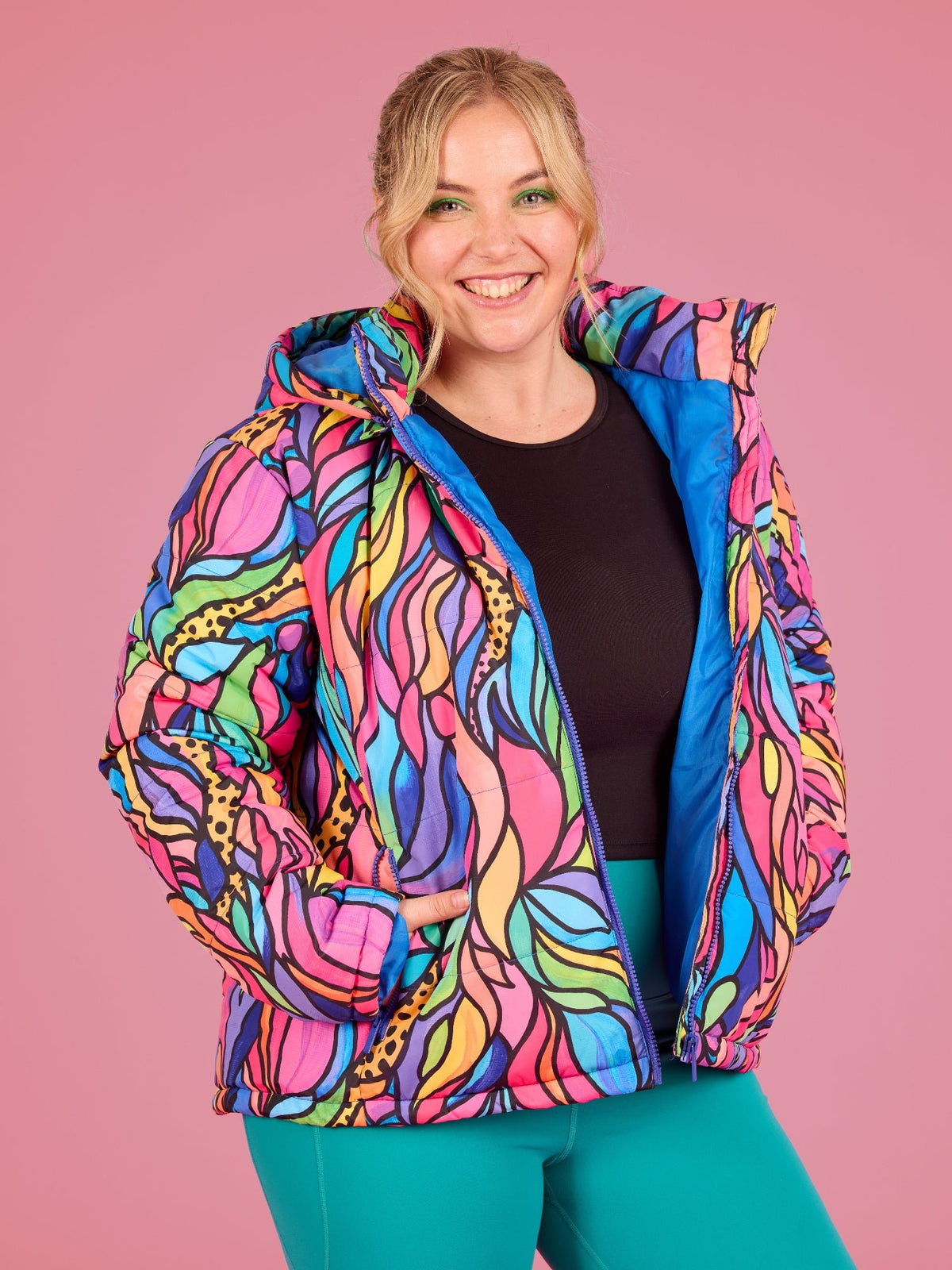 Amazon Hooded Puffer Jacket - long sleeve puffer jacket with hood lined pockets