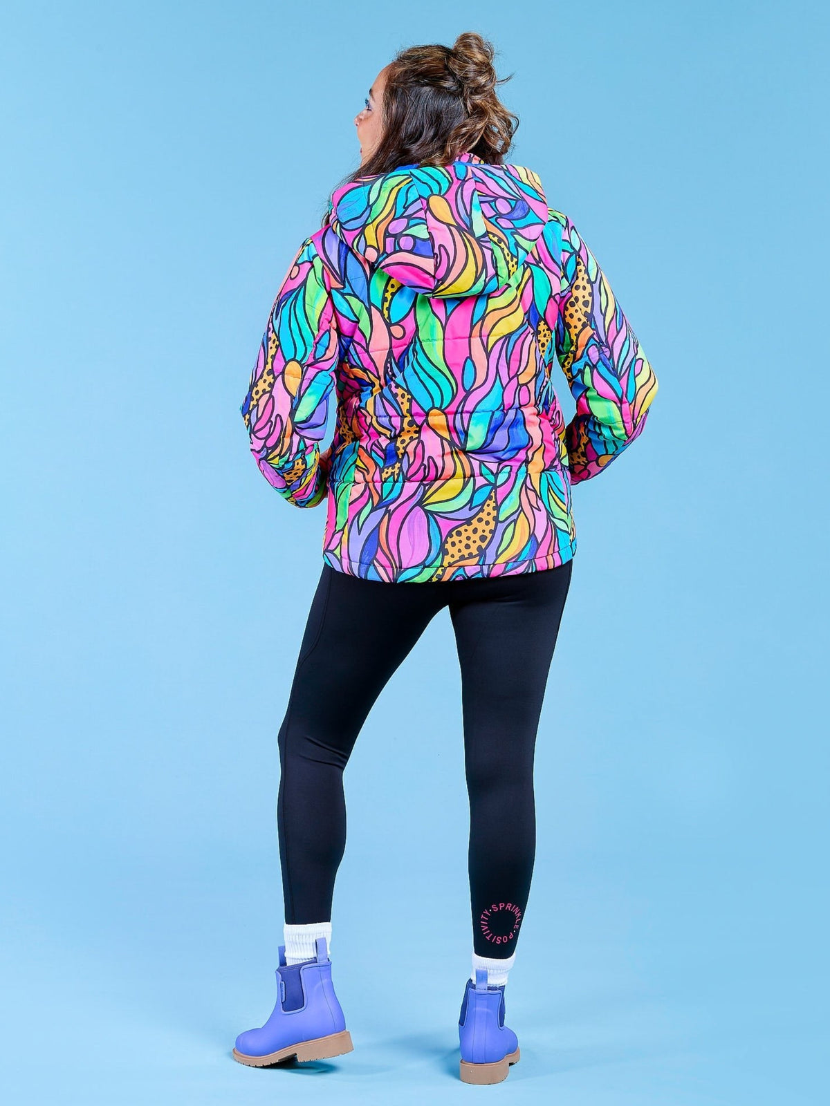 Amazon Hooded Puffer Jacket - petite size colourful Kasey Rainbow print