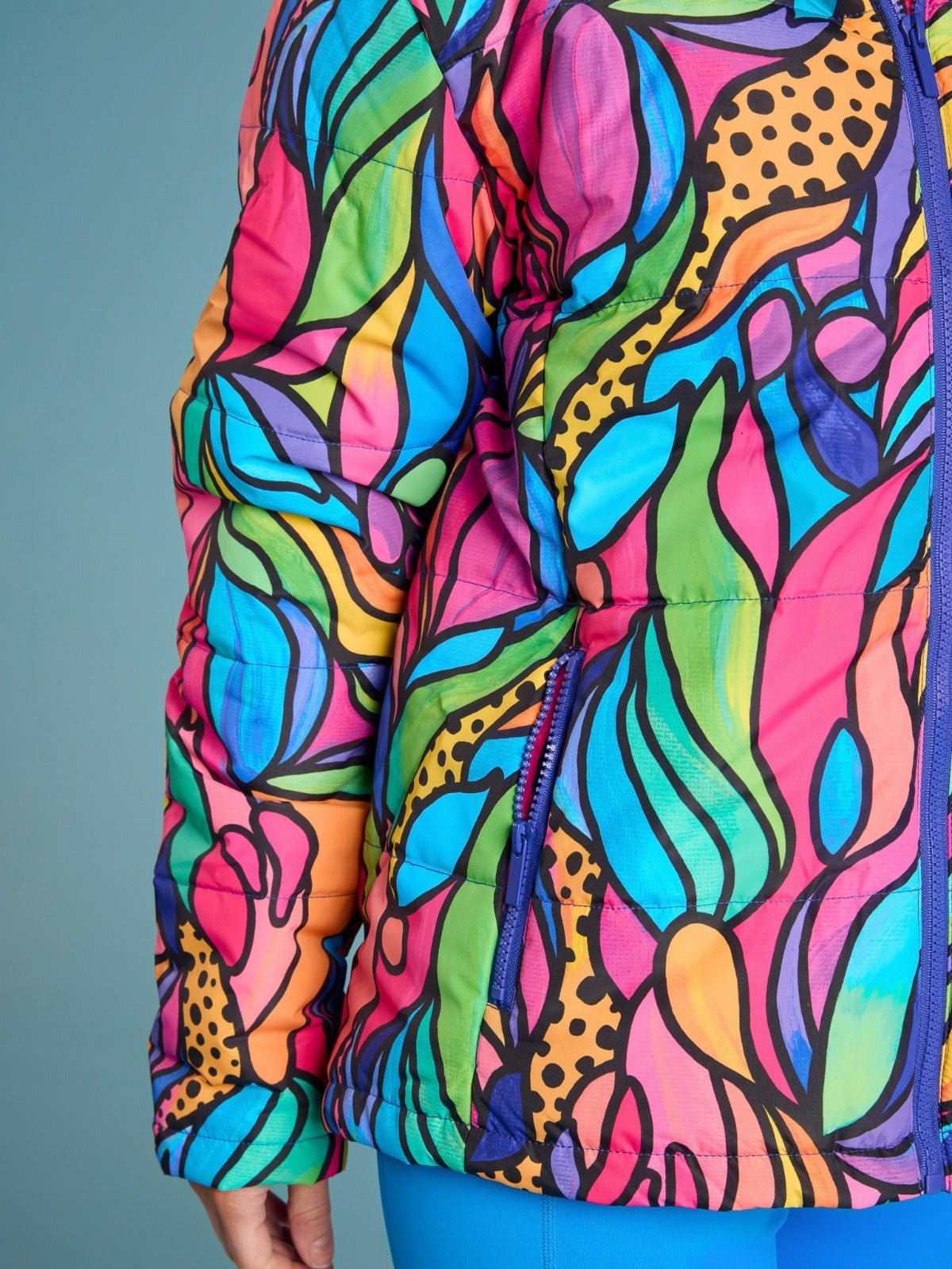 Amazon Hooded Puffer Jacket - vibrant colourful Kasey Rainbow comfy puffer vest lined pockets