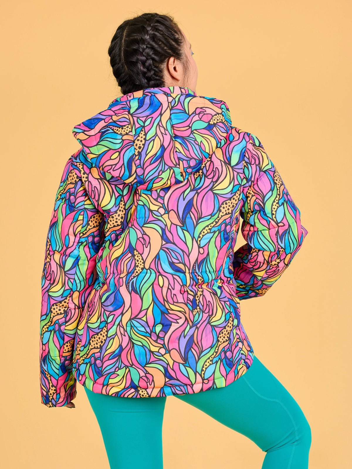 Amazon Kaleidoscope Hooded Puffer Jacket - longline hem puffer jacket