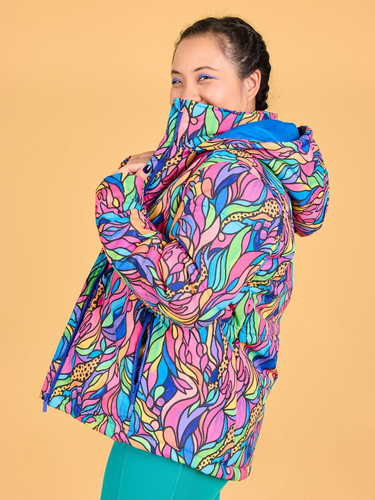 Amazon Kaleidoscope Hooded Puffer Jacket - warm insulated vegan friendly puffer jacket