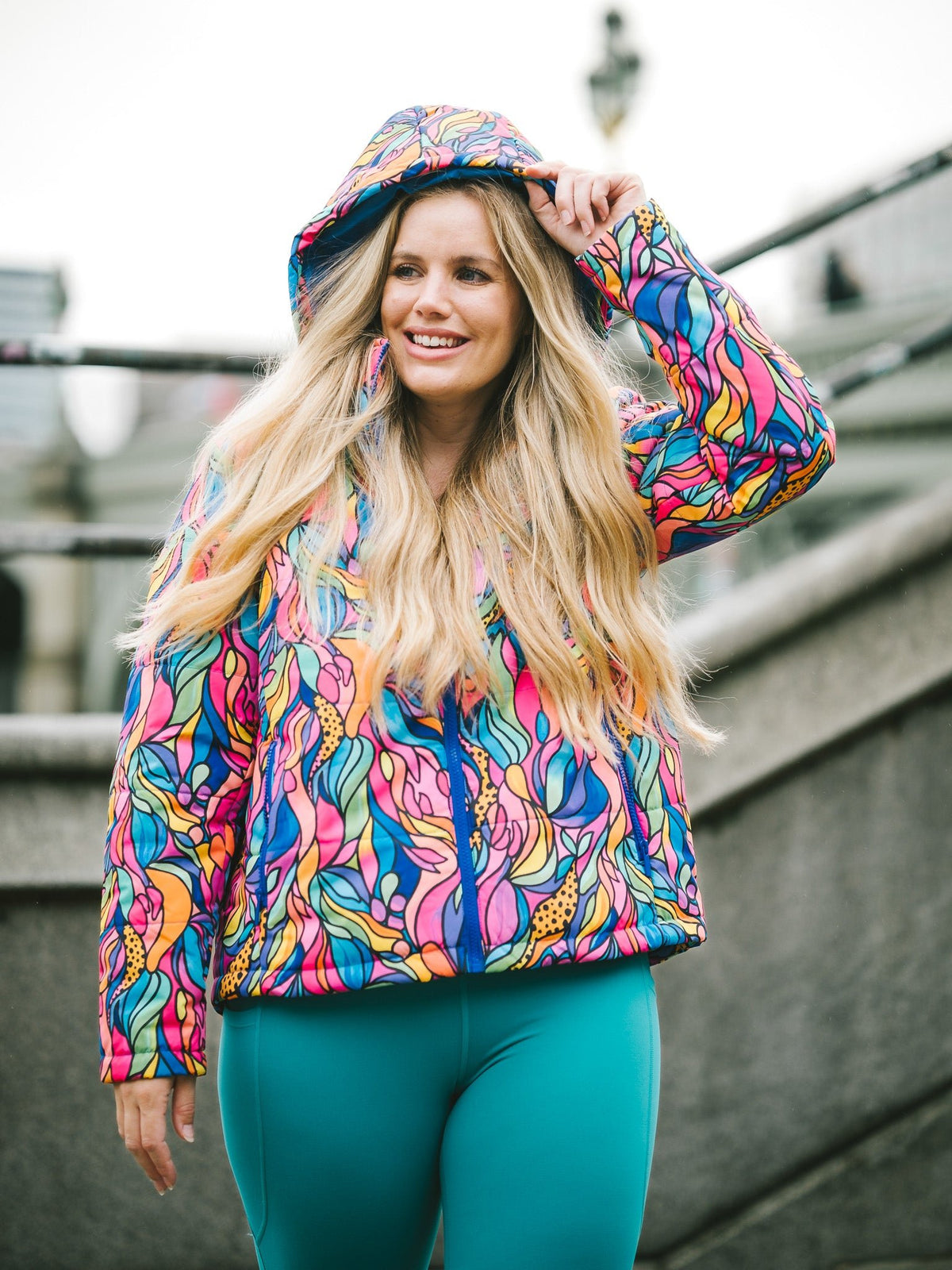 Amazon Kaleidoscope Hooded Puffer Jacket - colourful puffer jacket