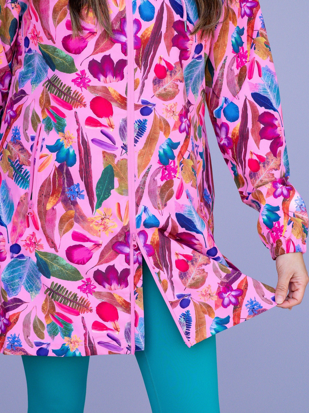 Backyard Treasures Longline Raincoat - two way front zipper