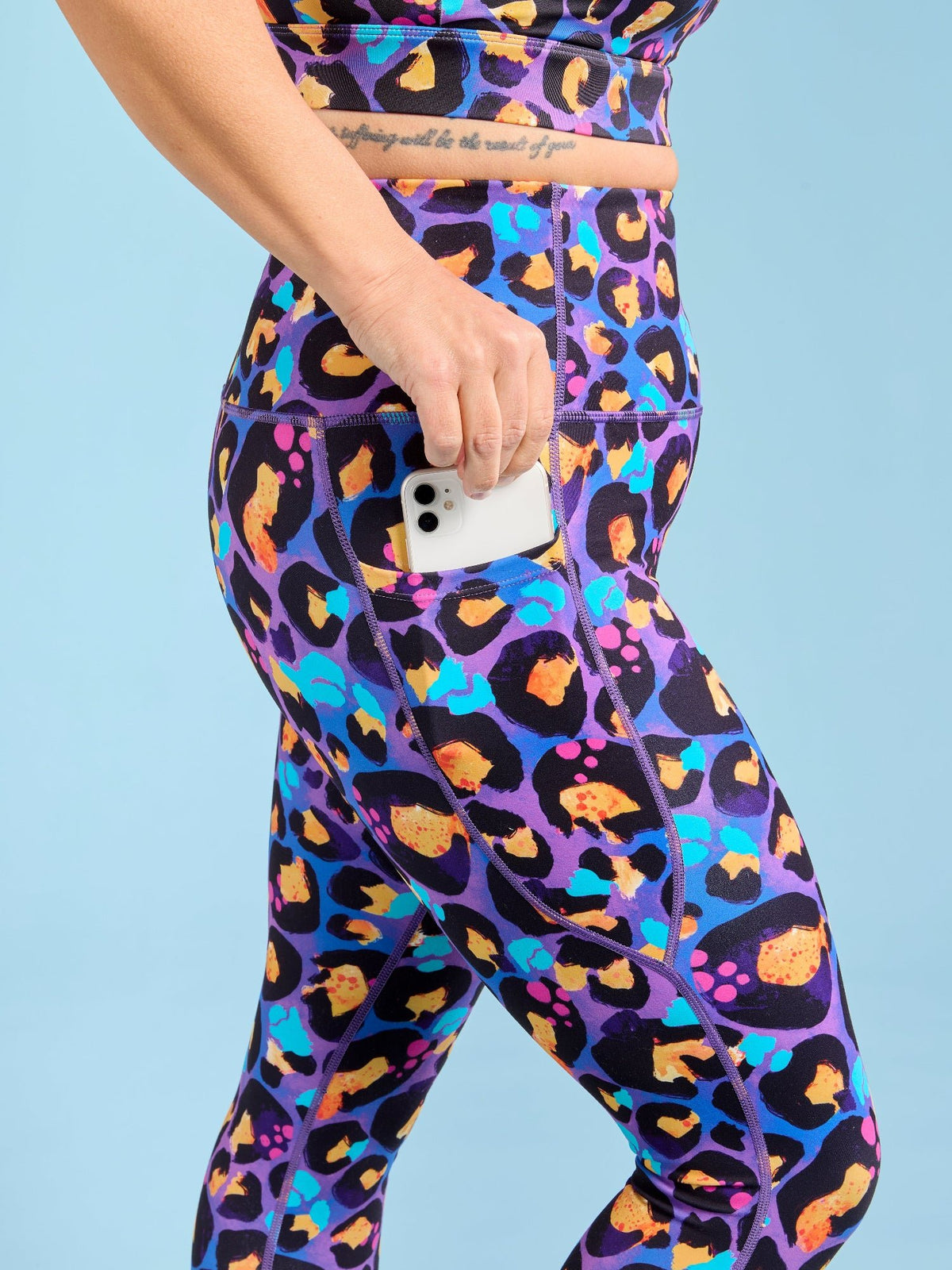 Berry Leopard Embrace Legging - 7/8 length - sustainable pocket leggings made from recycled plastic bottles