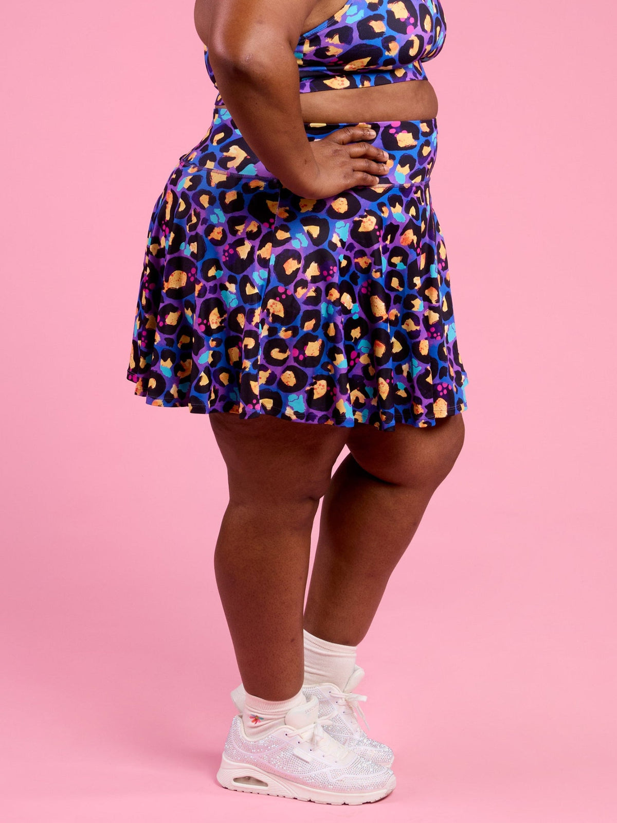 Berry Leopard Skort - mid-thigh length