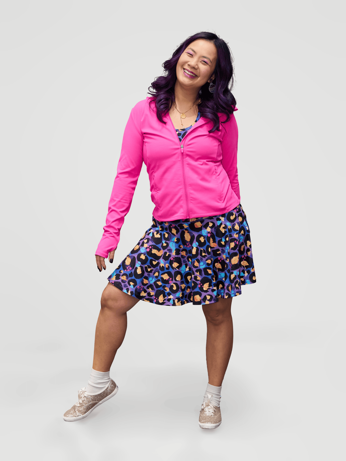 Berry Leopard Skort - active wear skort petite, worn by Faye
