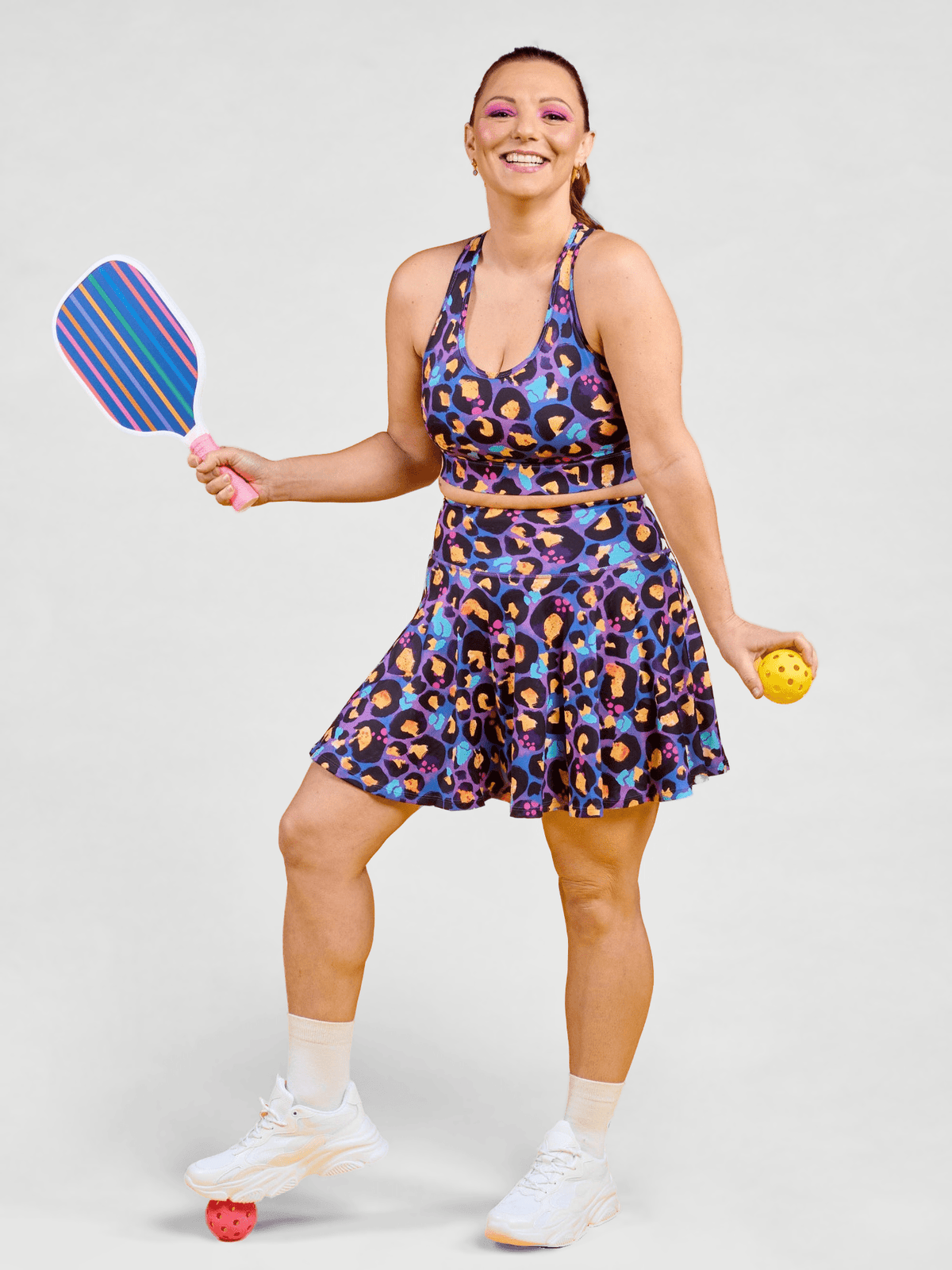 Berry Leopard Skort - mid thigh length, worn by Jaime
