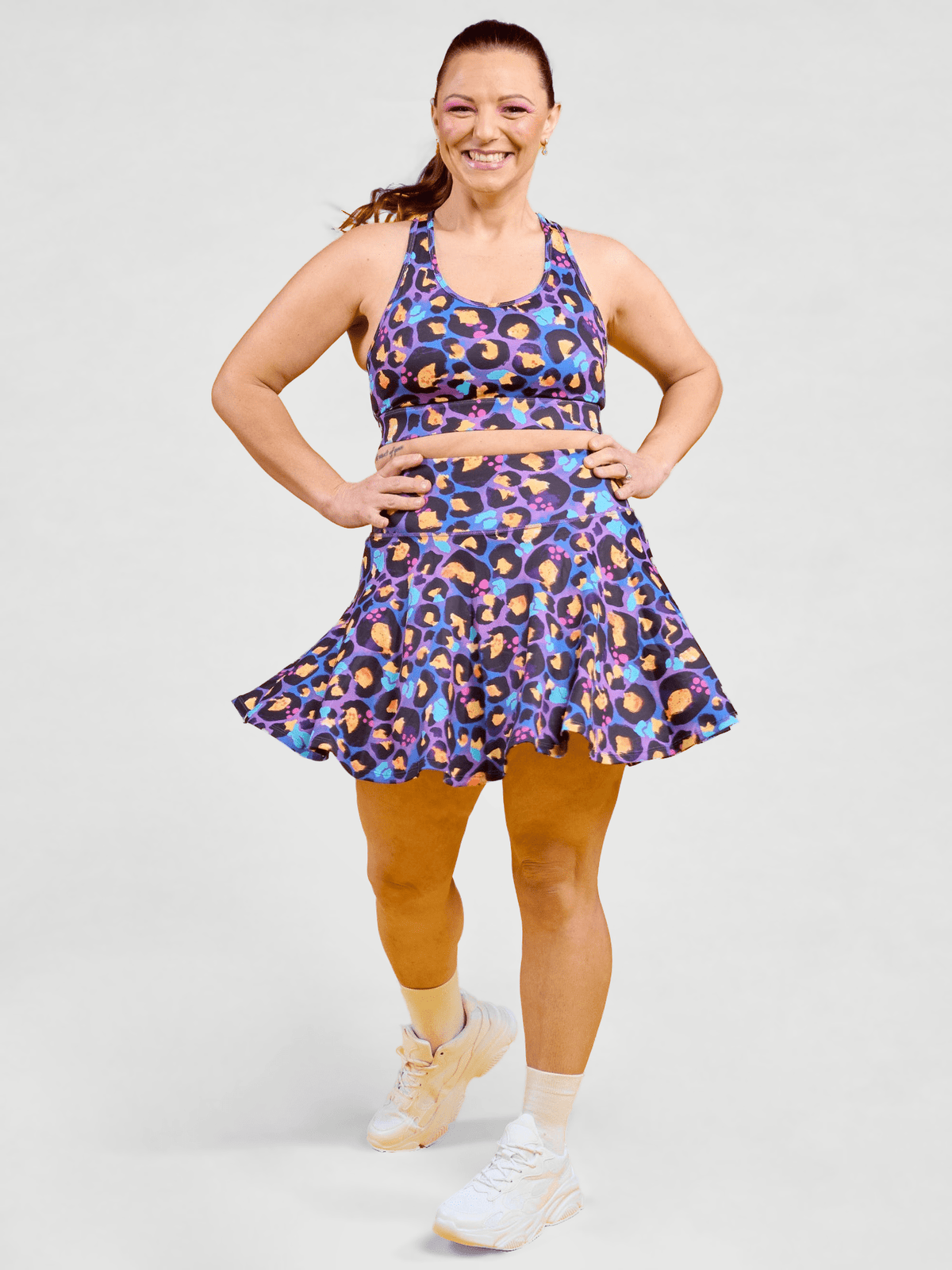 Berry Leopard Skort - activewear for women, worn by Jaime
