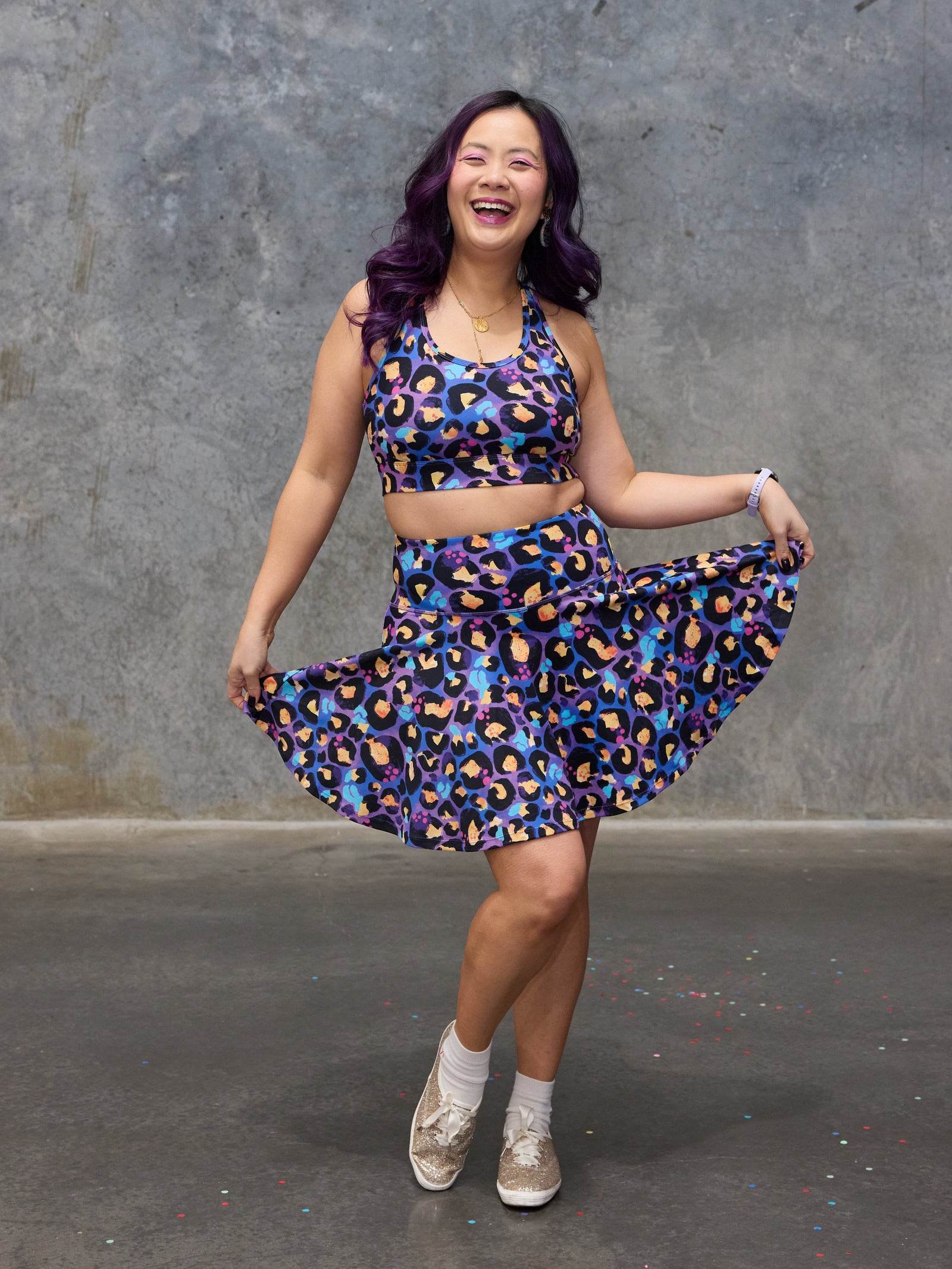 Berry Leopard Skort - kasey rainbow colourful print