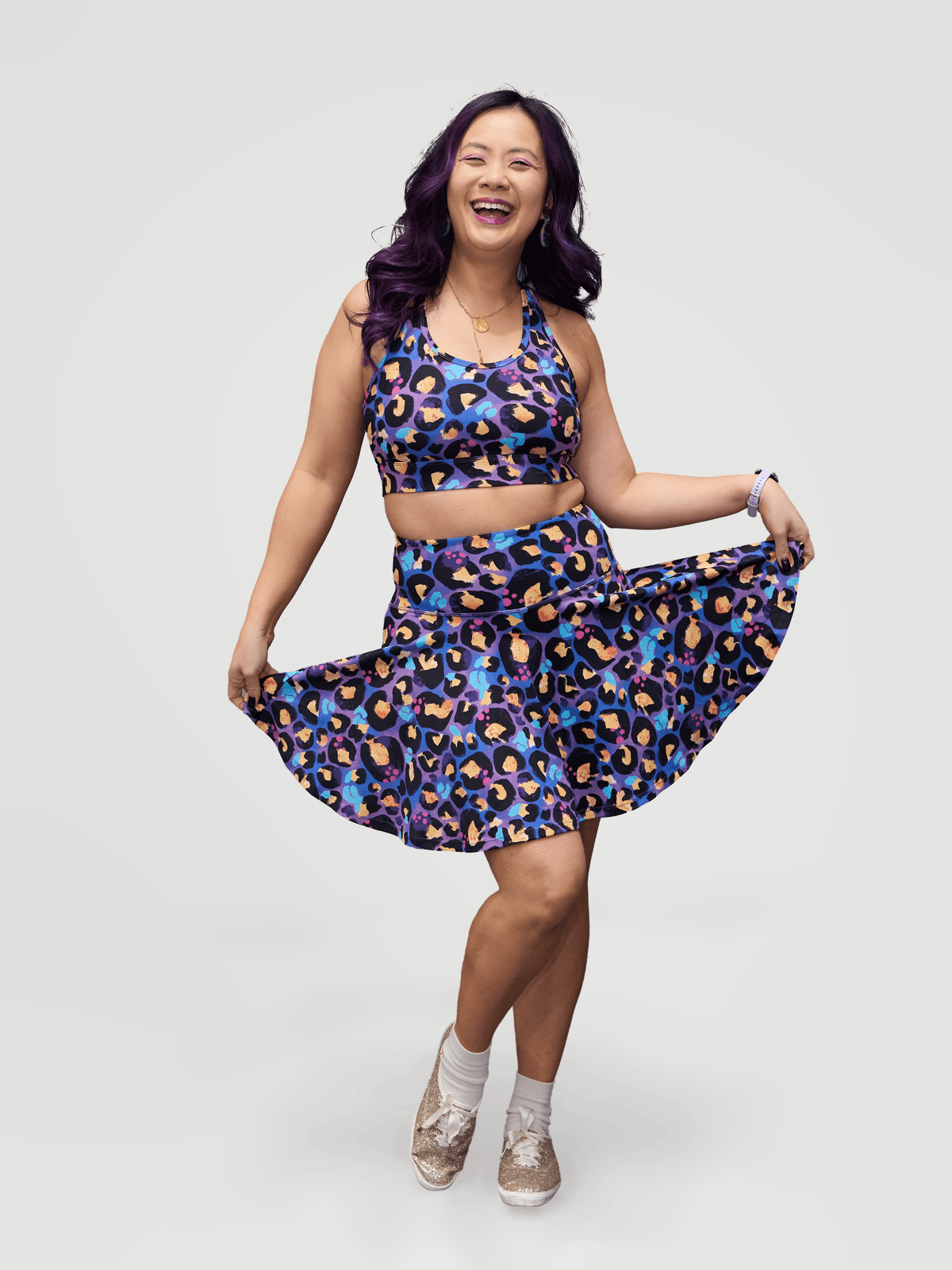 Berry Leopard Skort - flattering skirt, worn by Faye