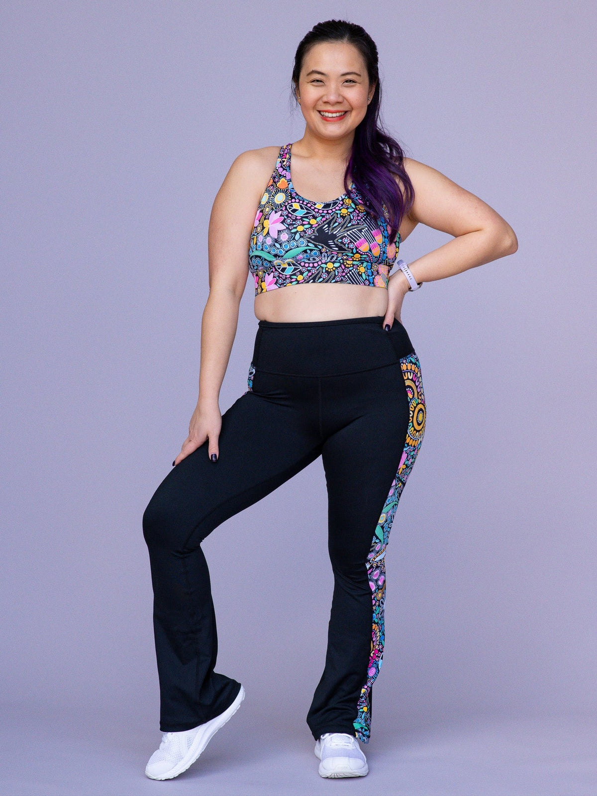 Coastal Wildflowers Be Free Hooked Sports Bra - petite woman adjustable sports bra modest neckline