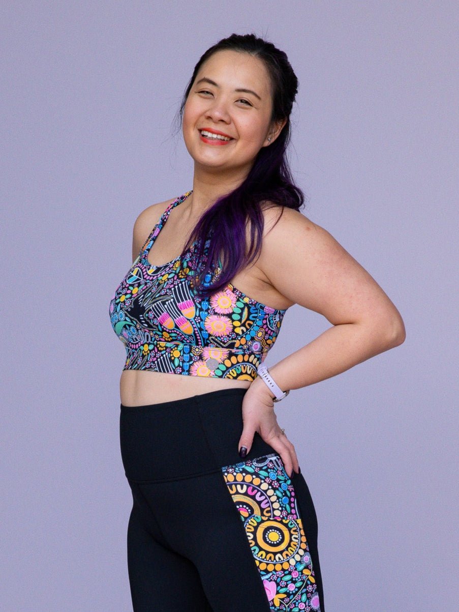 Coastal Wildflowers Be Free Hooked Sports Bra - colourful sports crop