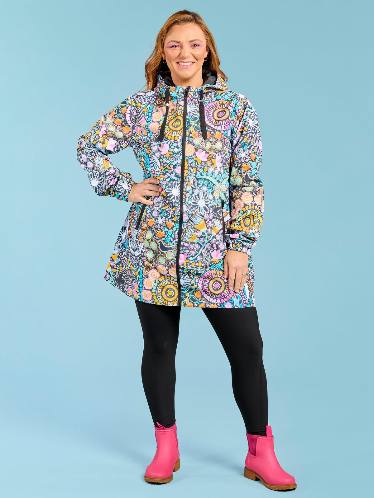 Coastal Wildflowers Longline Raincoat - Waterproof raincoat aboriginal print indigenous