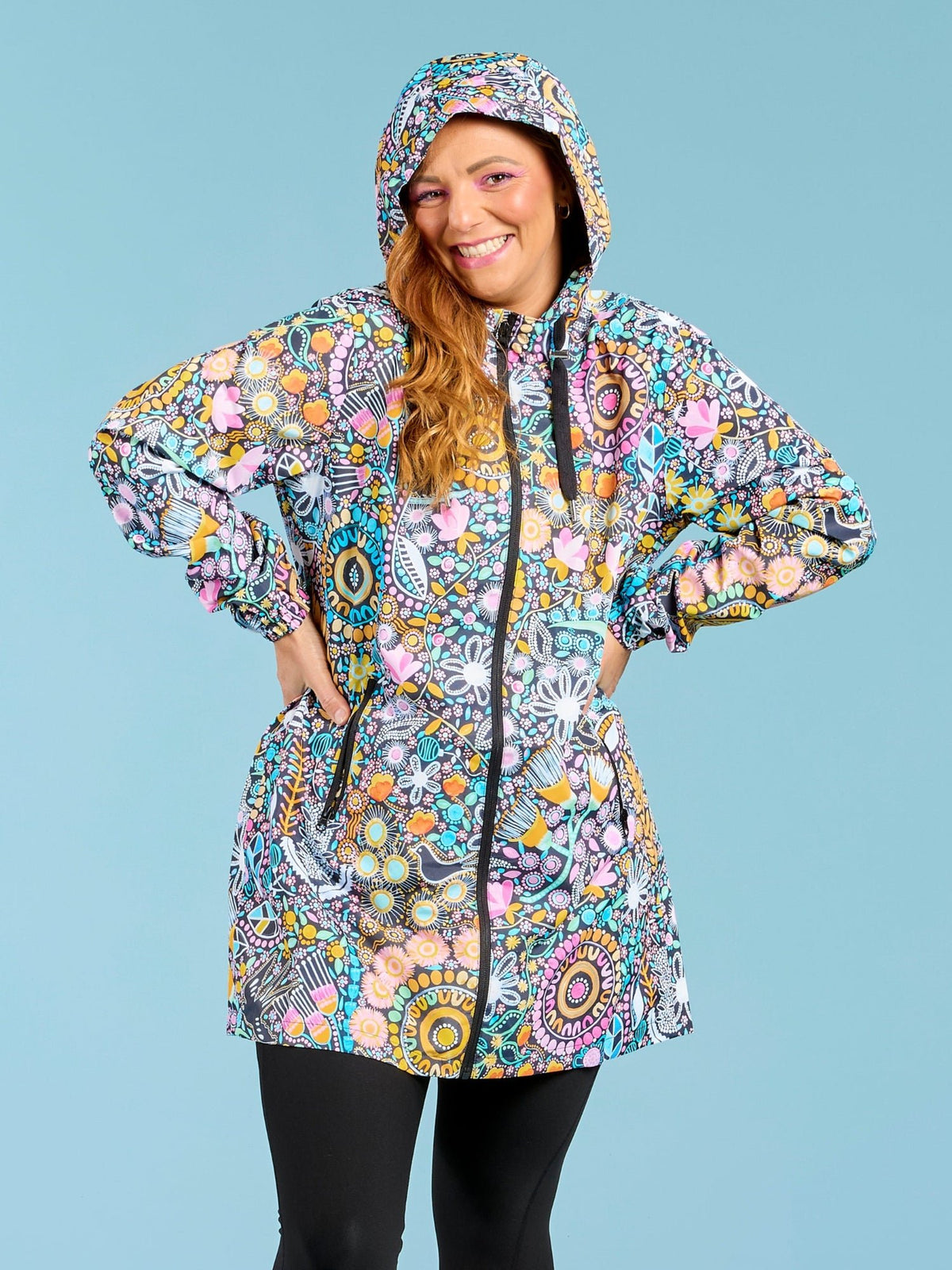Coastal Wildflowers Longline Raincoat - full waterproof jacket lined recycled materials
