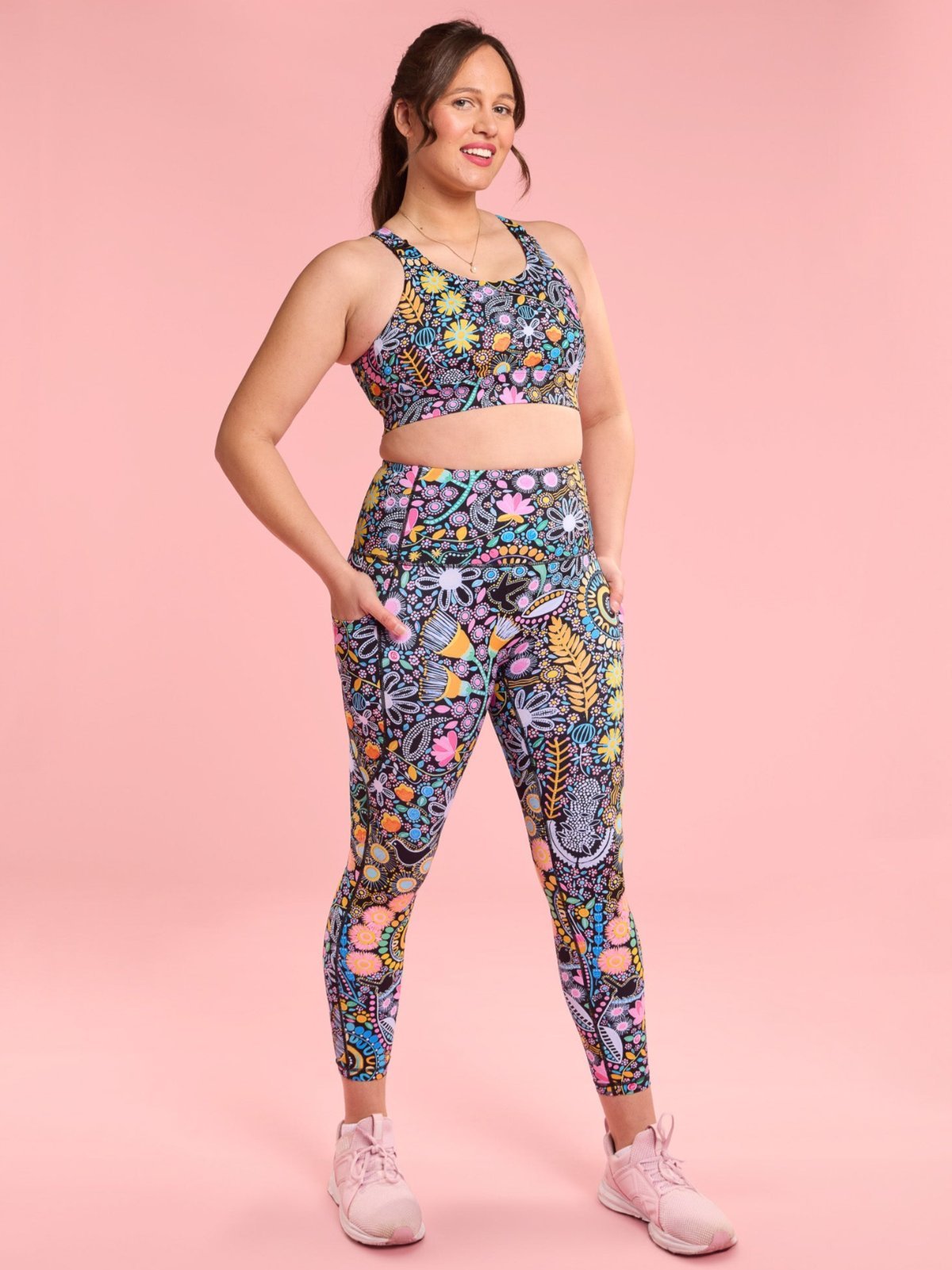 Coastal Wildflowers SleekFit Legging - 7/8-length - aboriginal print high waisted leggings