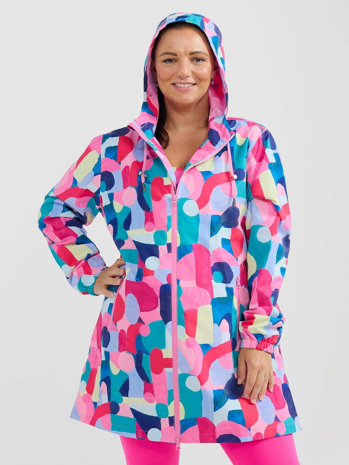 Confetti Jewels Longline Raincoat - waterproof raincoat with hood