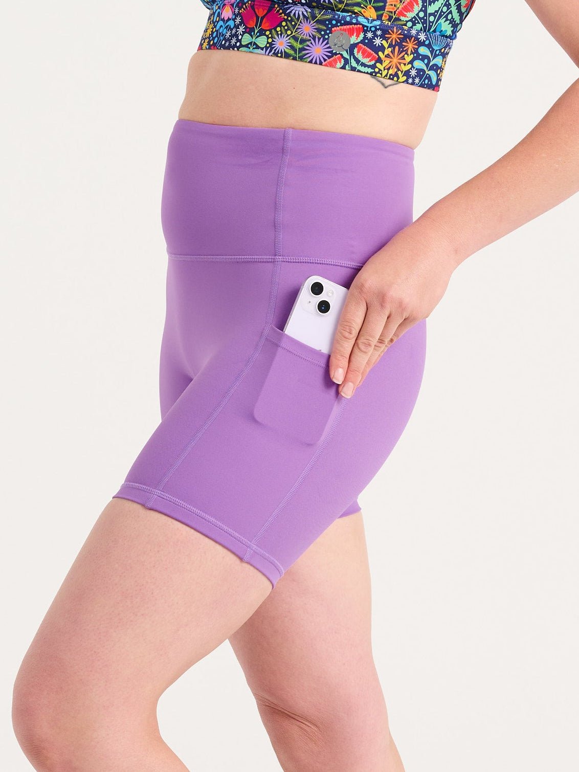 Dusty Grape SleekFit Shortie Bike Shorts, worn by Jen
