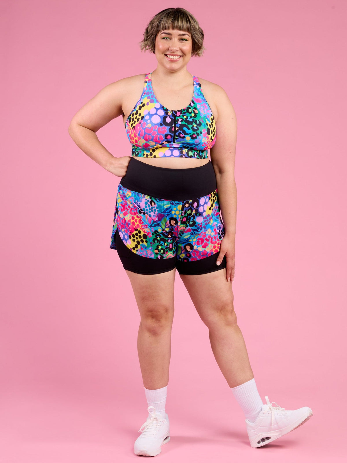 Electric Leopard 2-in-1 Running Shorts - womens activewear plus size