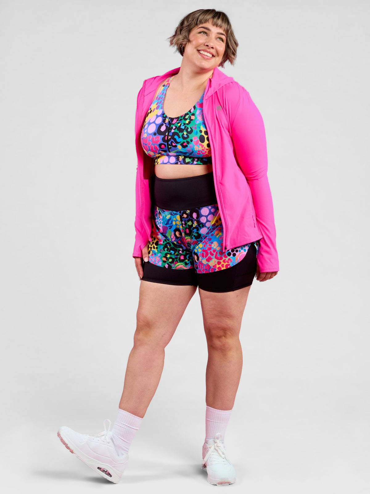 Electric Leopard 2-in-1 Running Shorts - quick drying fabric, worn by Steph