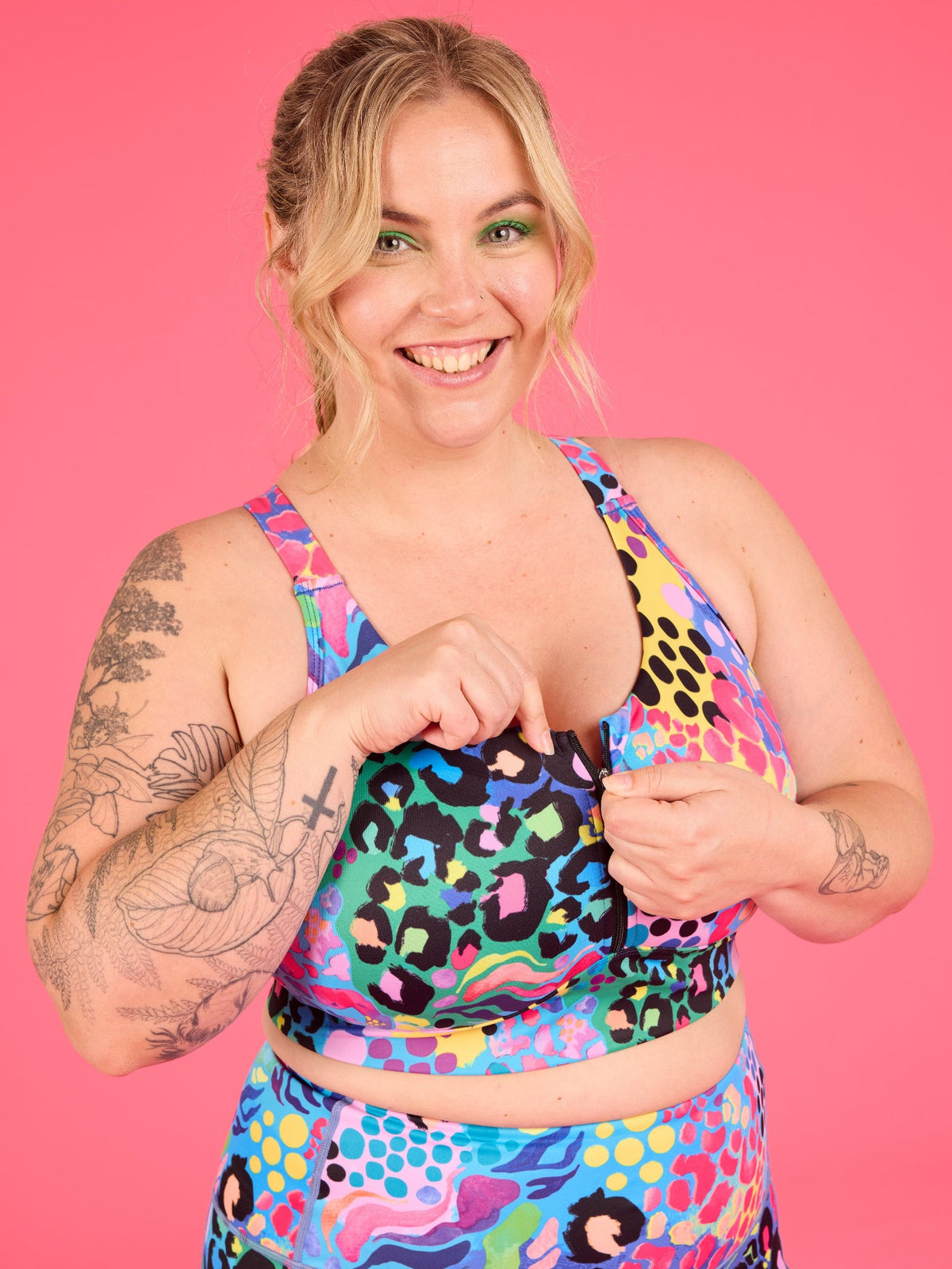 Electric Leopard FlexiZip Crop II - Sports bra non removable pads running impact