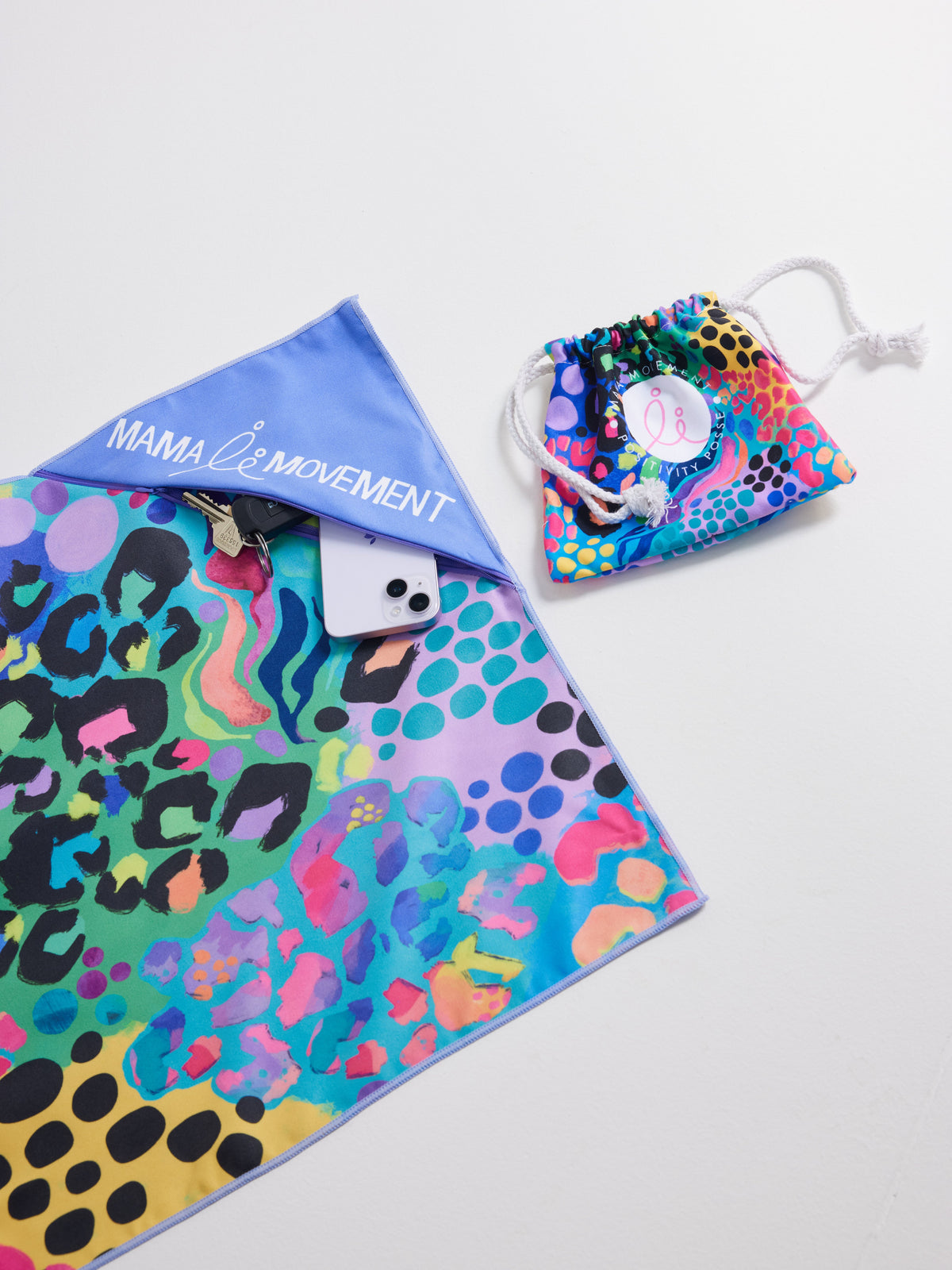 Electric Leopard Gym Towel With Pocket - Kasey Rainbow Australian design