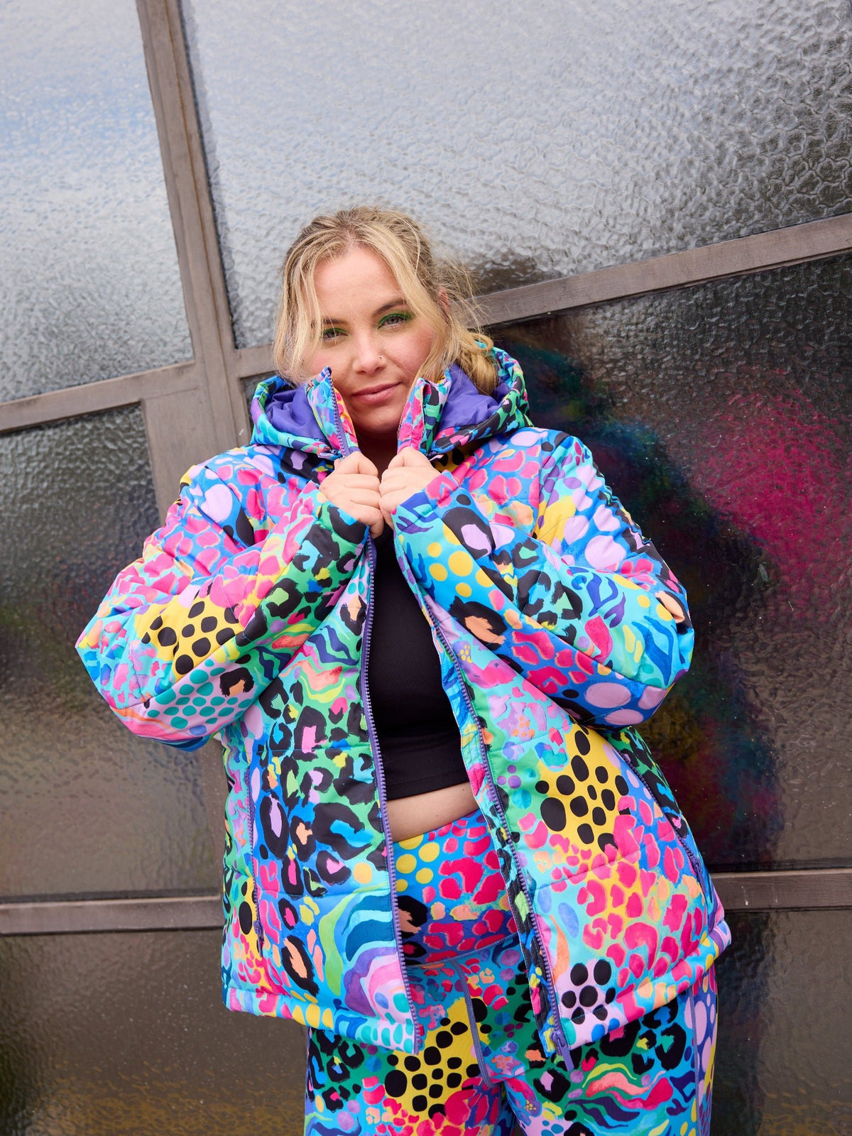 Electric Leopard Hooded Puffer Jacket - Cozy warm hooded jacket