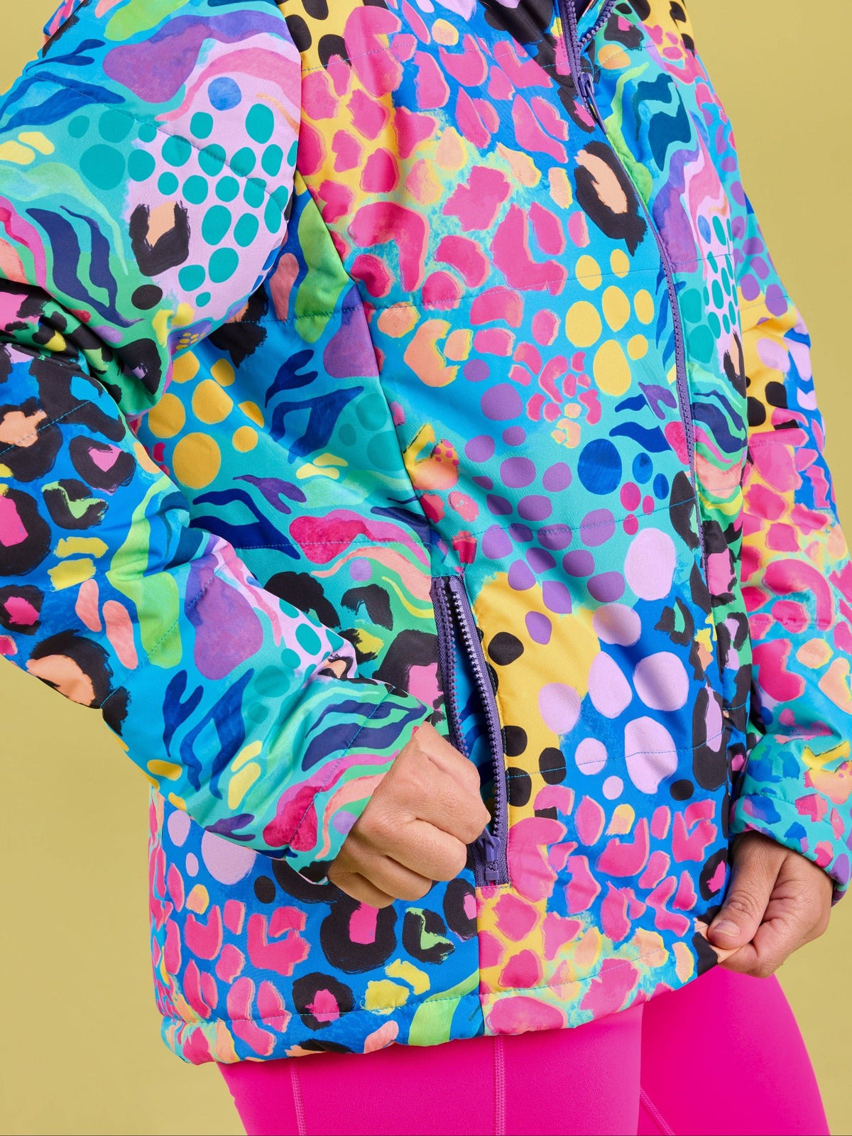 Electric Leopard Hooded Puffer Jacket - waterproof lined fleece pockets