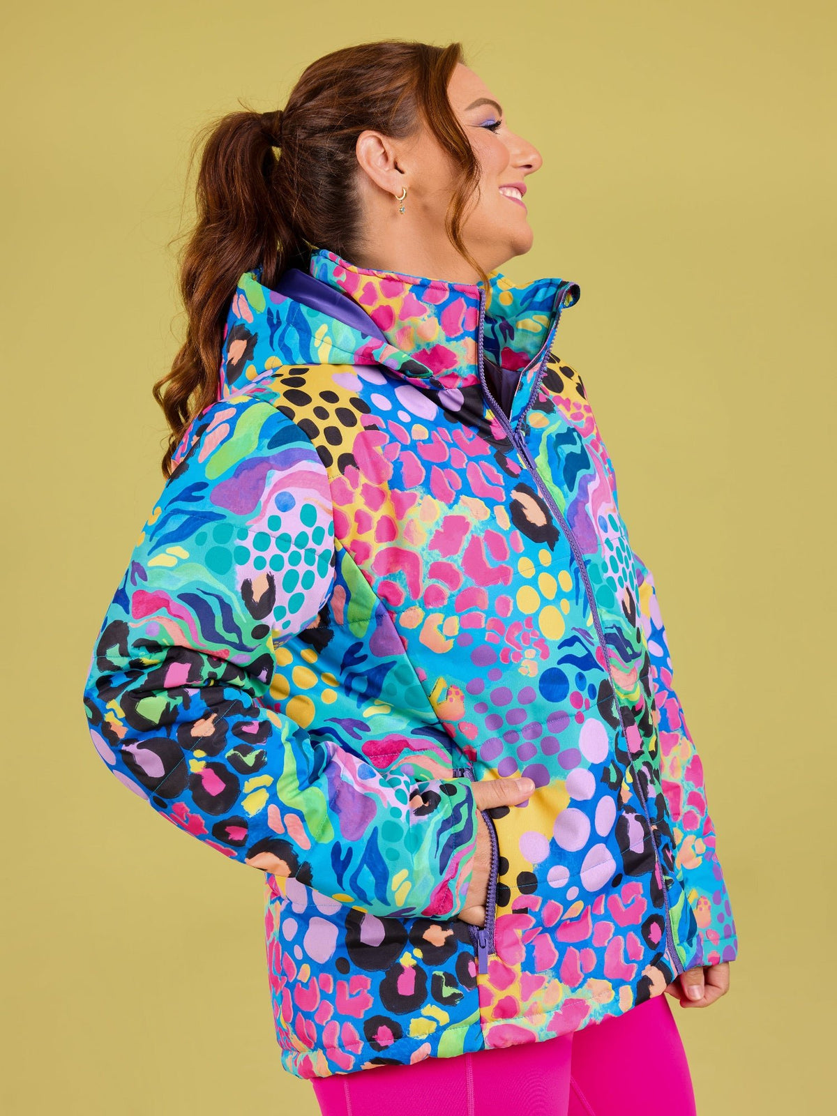Electric Leopard Hooded Puffer Jacket - Detachable hood