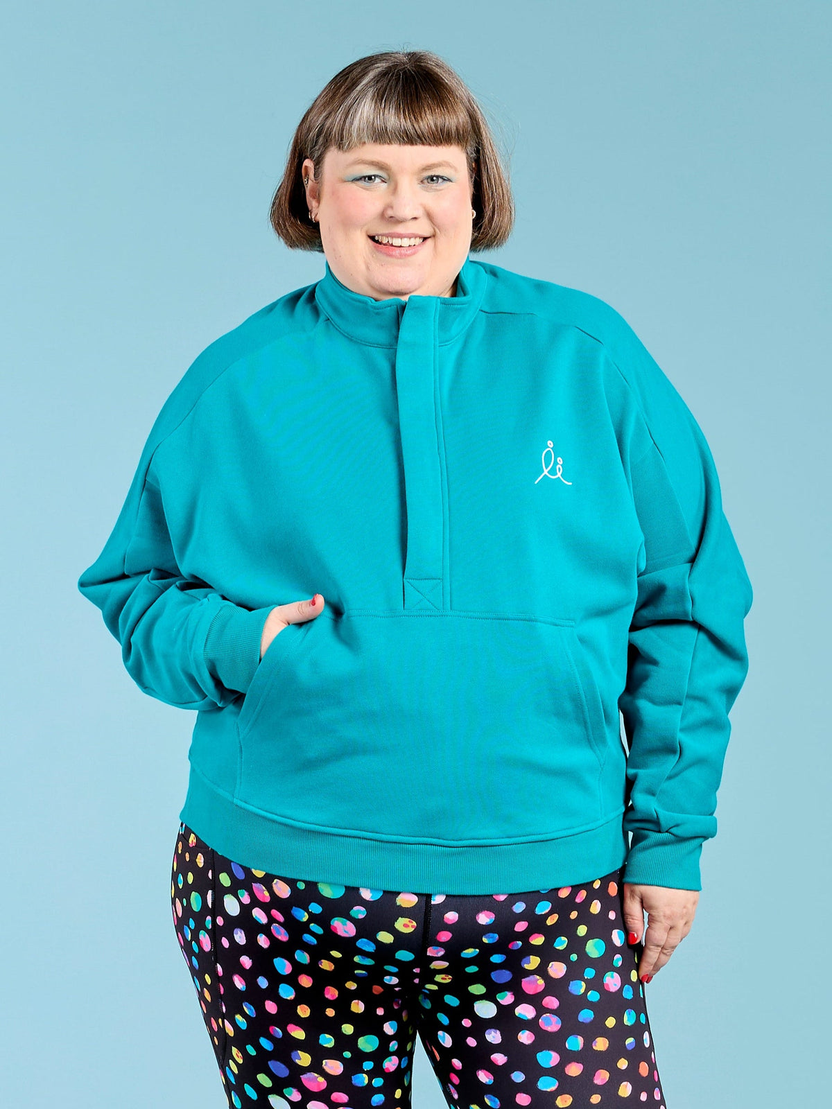 FlexiZip Sweatshirt - Teal - Half Zip Sweat top with pockets