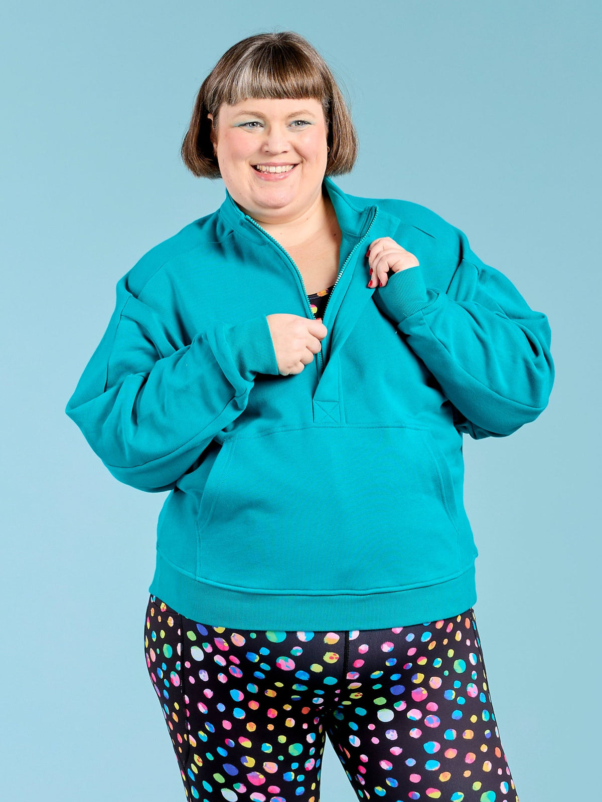 FlexiZip Sweatshirt - Teal - Oversized Half Zip sweatshirt plus size