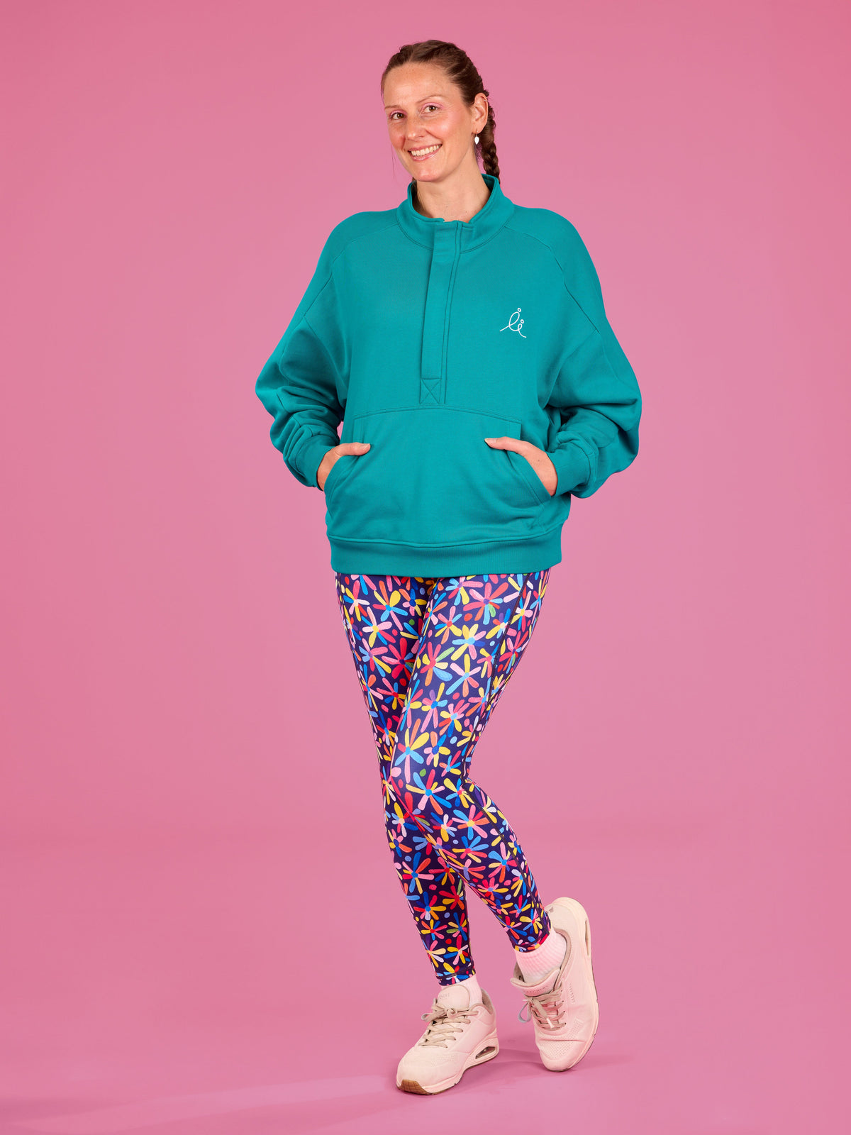 FlexiZip Sweatshirt - Teal - half zip cropped hoodie petite women