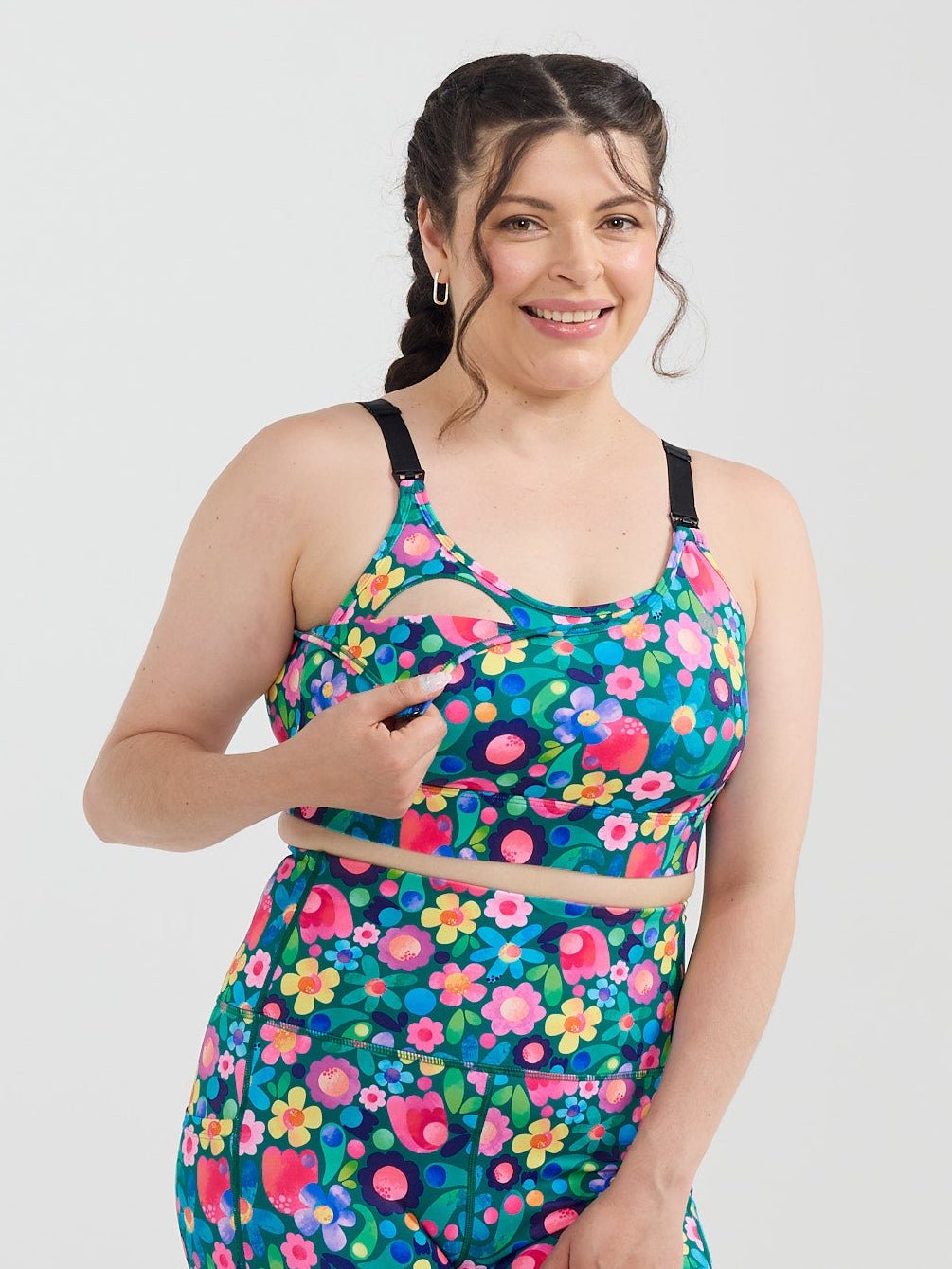 Floral Fields Miracle Nursing Sports Bra - easy access nursing bra with clips