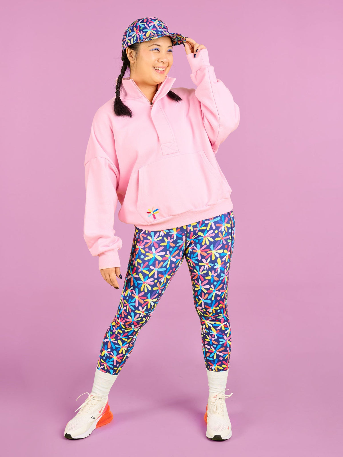 Happy Daisies FlexiZip Sweatshirt - Pink - Womens comfort jumper