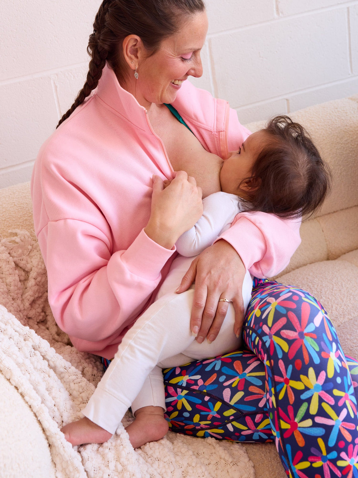 Happy Daisies FlexiZip Sweatshirt - Pink - nursing  friendly long half zip