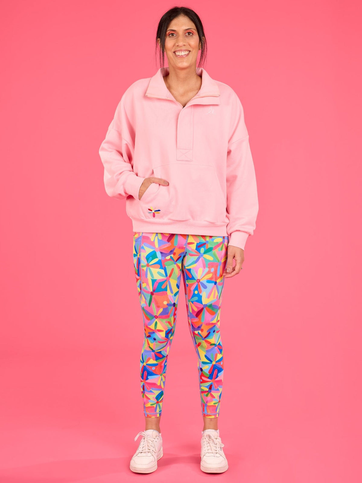 Happy Daisies FlexiZip Sweatshirt - Pink - Cosy lightweight jumper