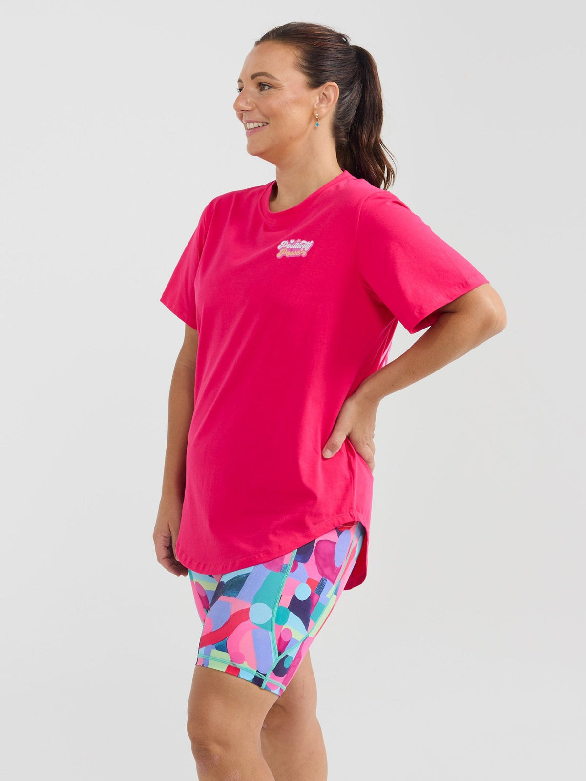 Hot Pink Active Curve Positivi-Tee - "Move With Joy"