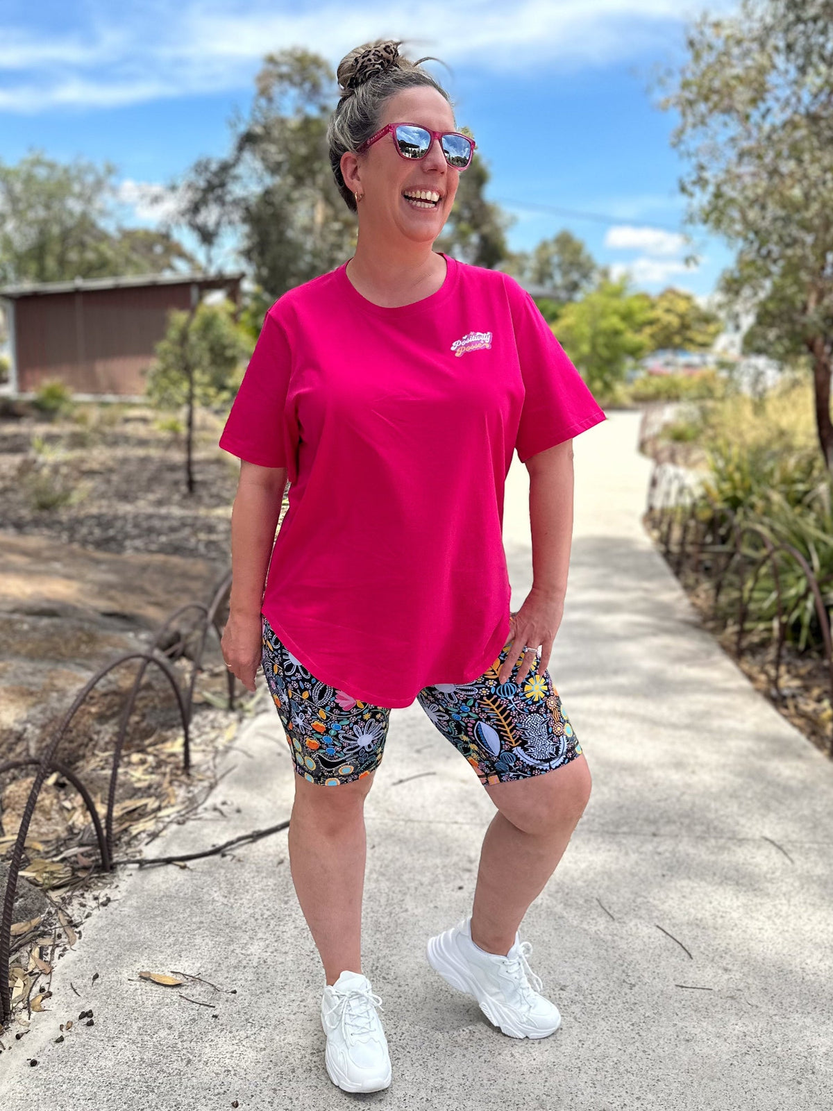 Hot Pink Active Curve Positivi-Tee - "Move With Joy"