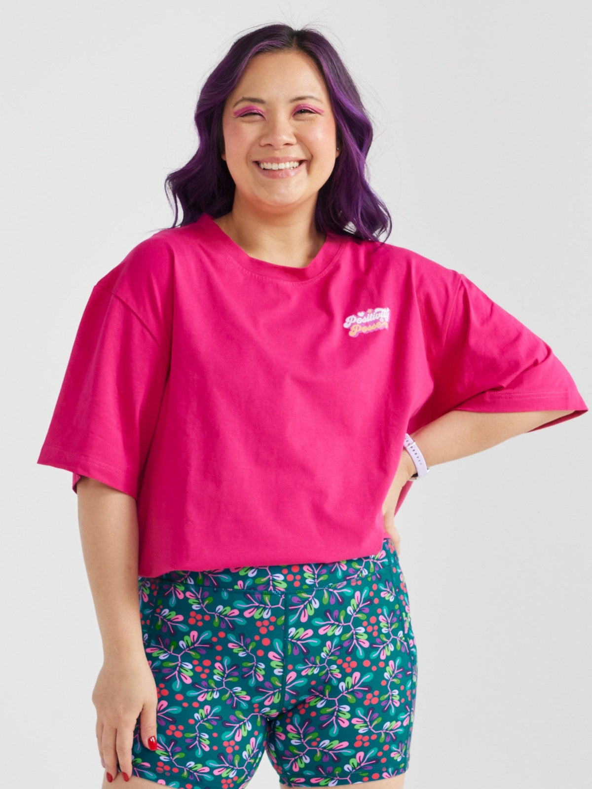 Hot Pink Active Curve Positivi-Tee - "Move With Joy"