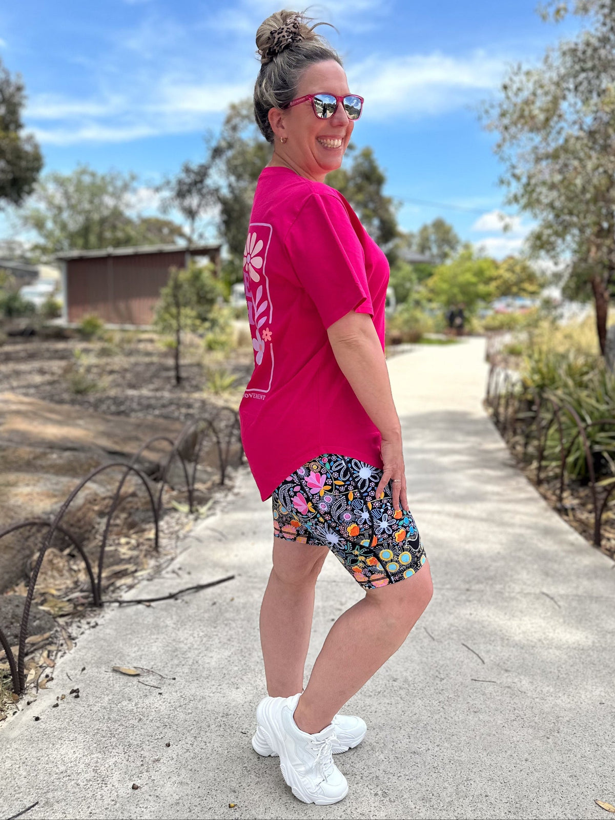 Hot Pink Active Curve Positivi-Tee - "Move With Joy"