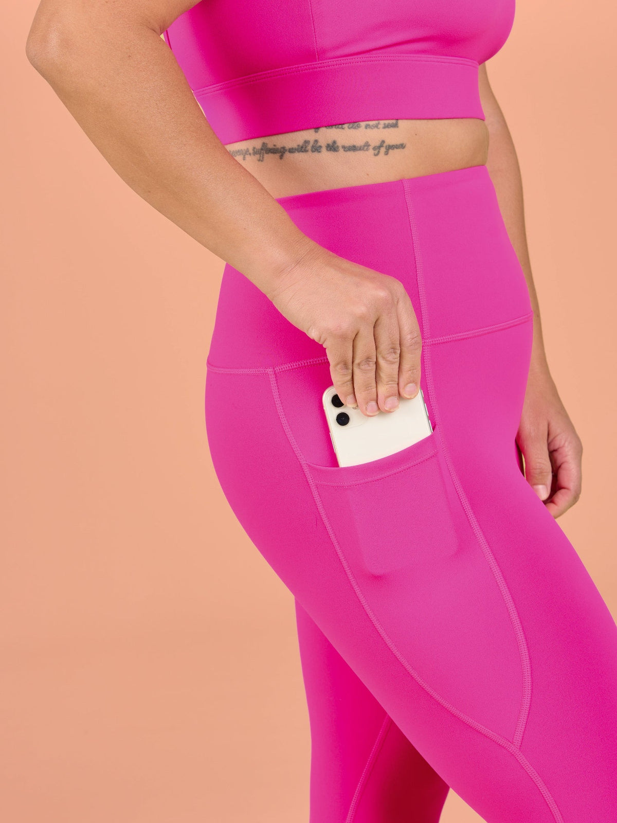 Hot Pink Elevate Legging - 7/8 length - high waisted running leggings with pockets