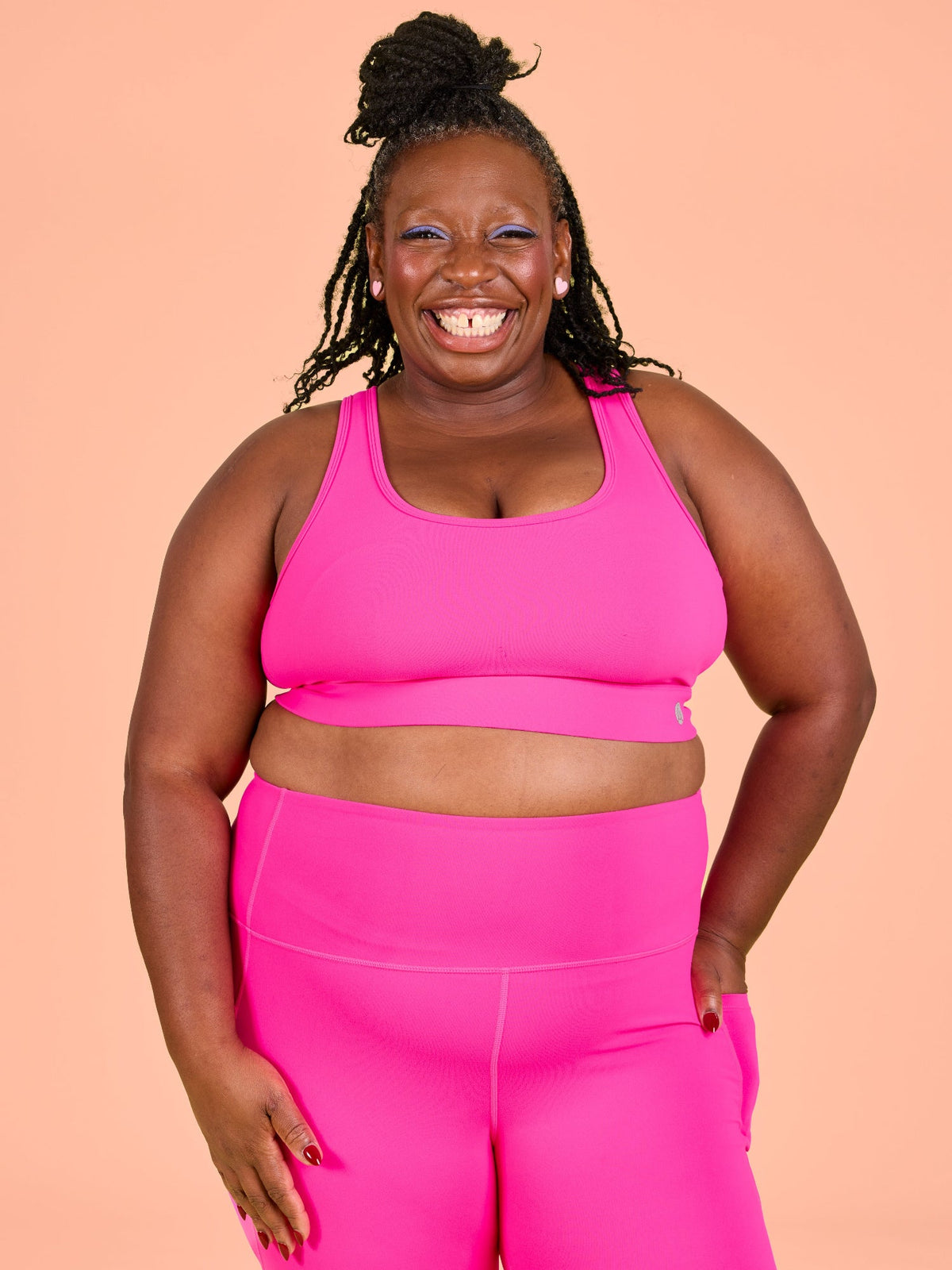 Hot Pink Liberty Hookback Crop - Plus size high impact sports bra