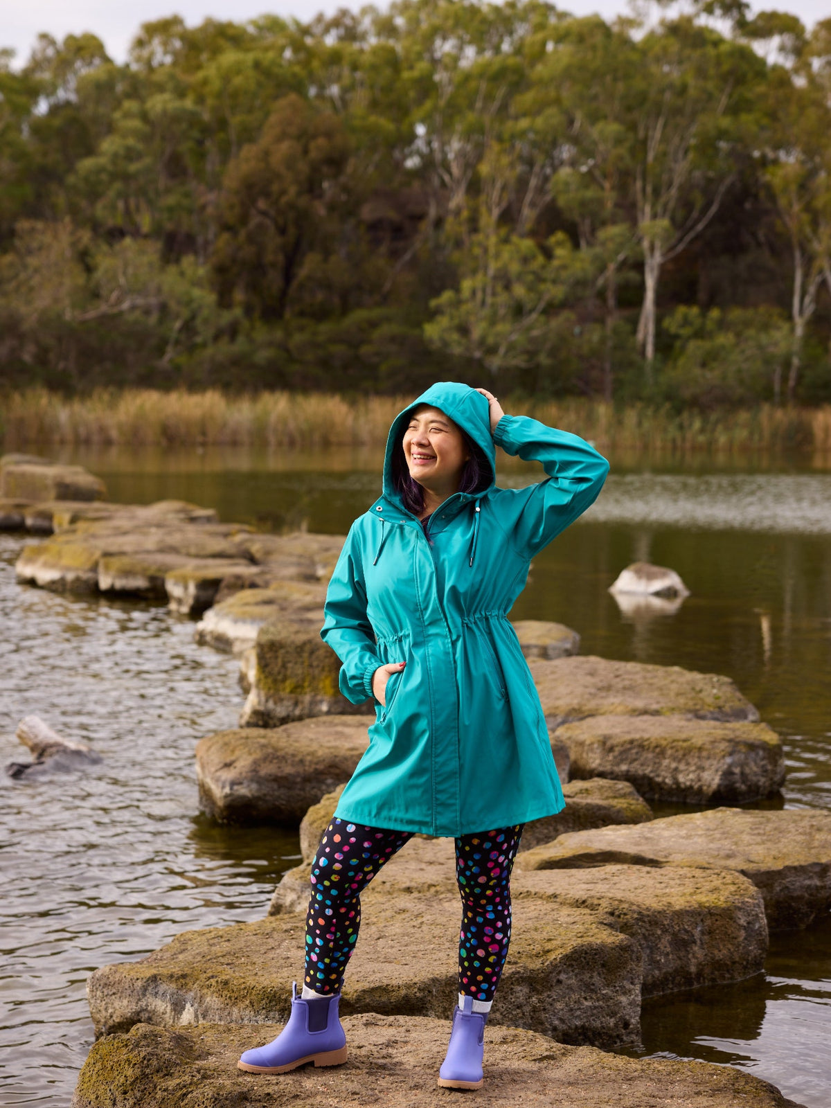 Iris Longline Raincoat- Reef