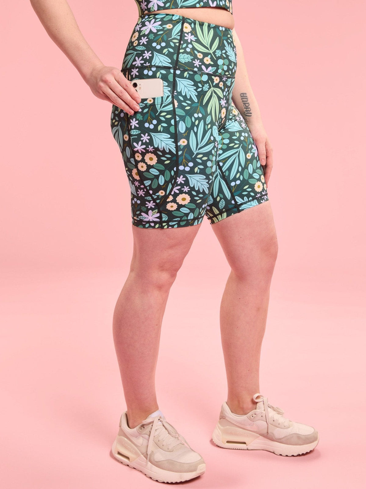 Leaves & Blooms Everyday Bike Shorts - high waisted bike shorts with pockets