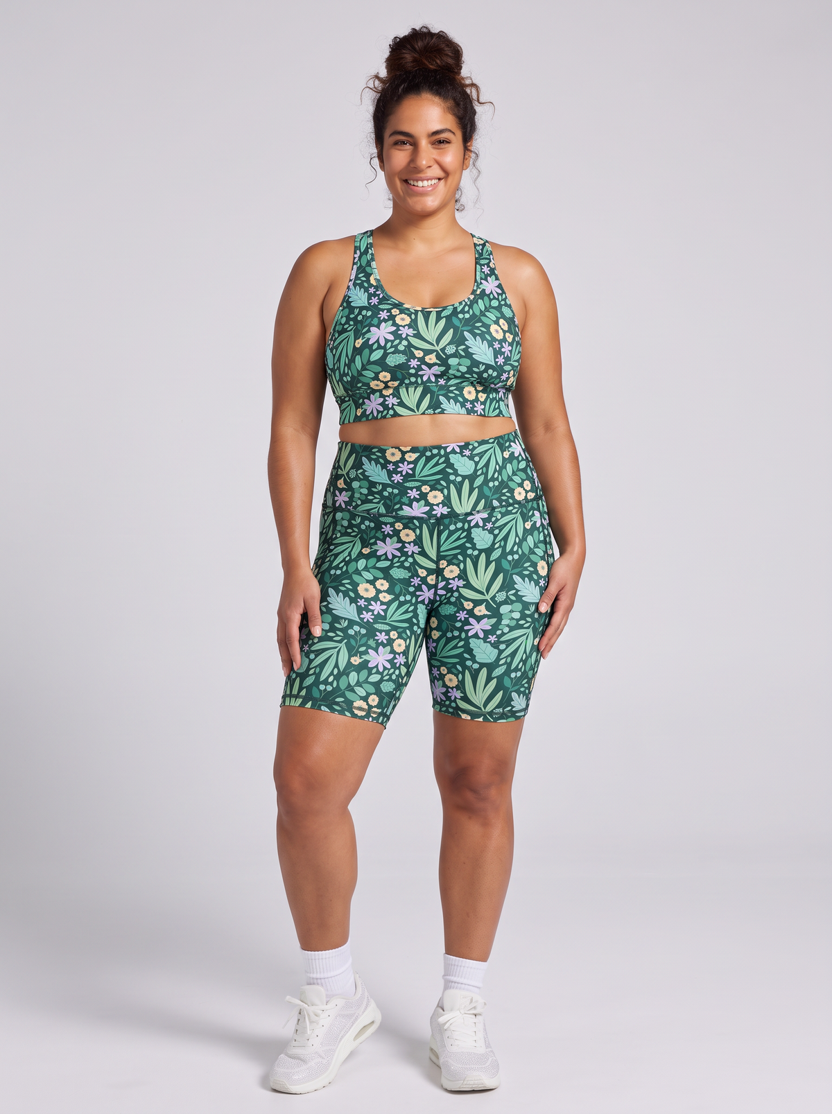 Leaves & Blooms Everyday Bike Shorts - high waisted bike shorts, worn by Lisa