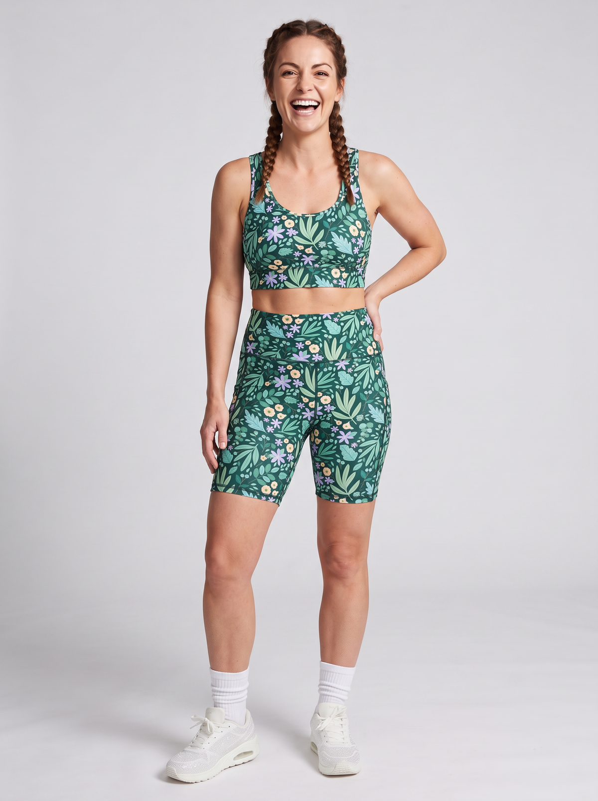 Leaves & Blooms Everyday Bike Shorts - high waisted squat proof bike shorts, worn by Sarah