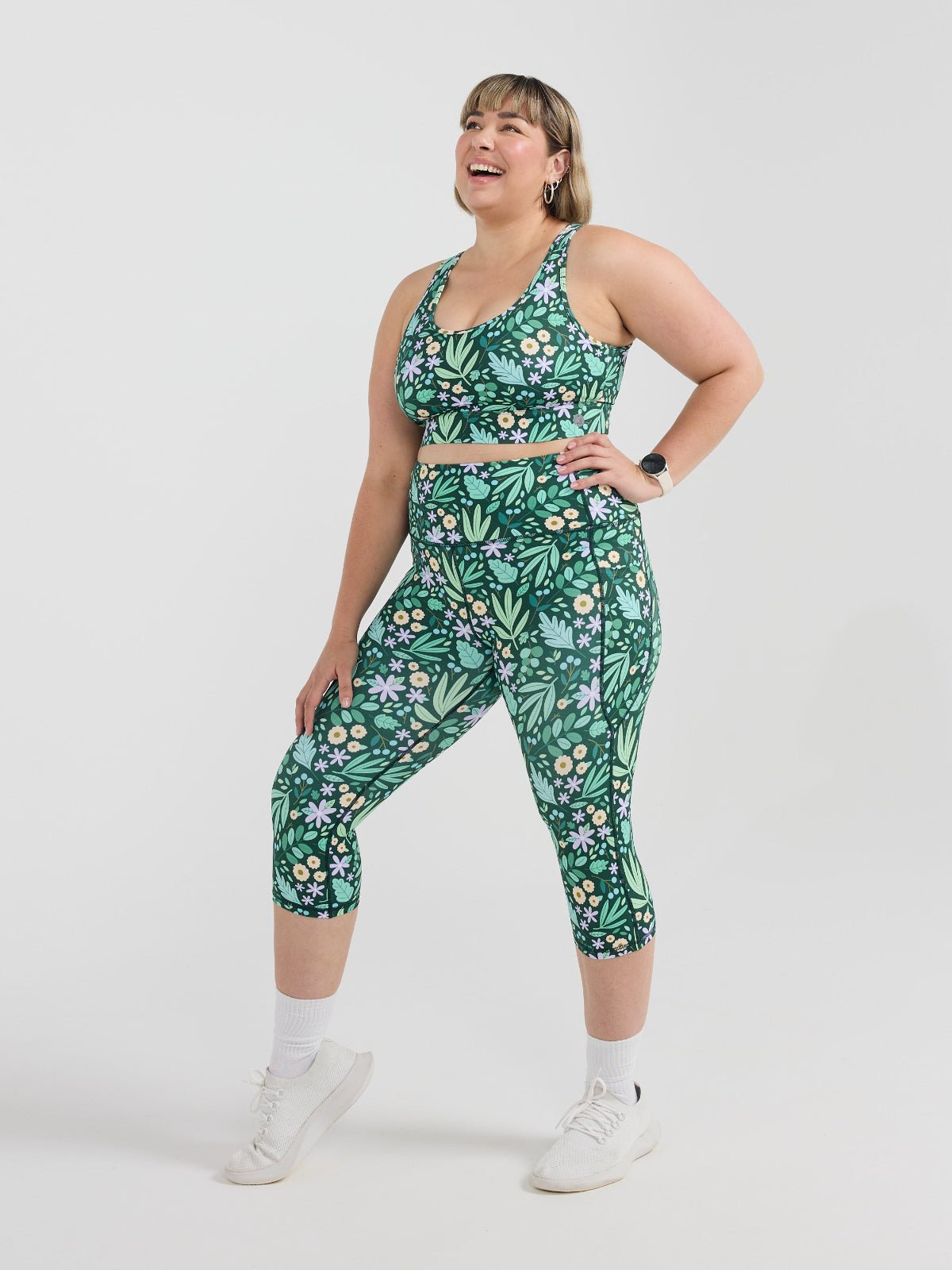 Leaves & Blooms Everyday Cropped Legging - 3/4 length - plus sized women cropped active wear