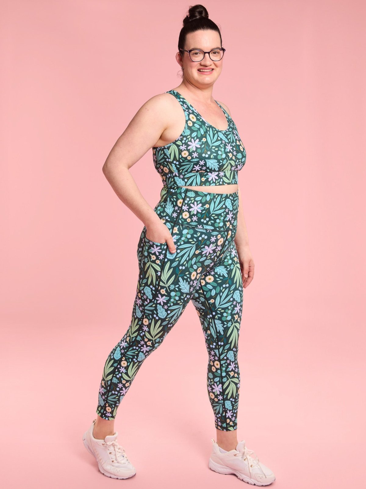 Leaves & Blooms Everyday Legging - 7/8-length - floral high waisted leggings with pockets