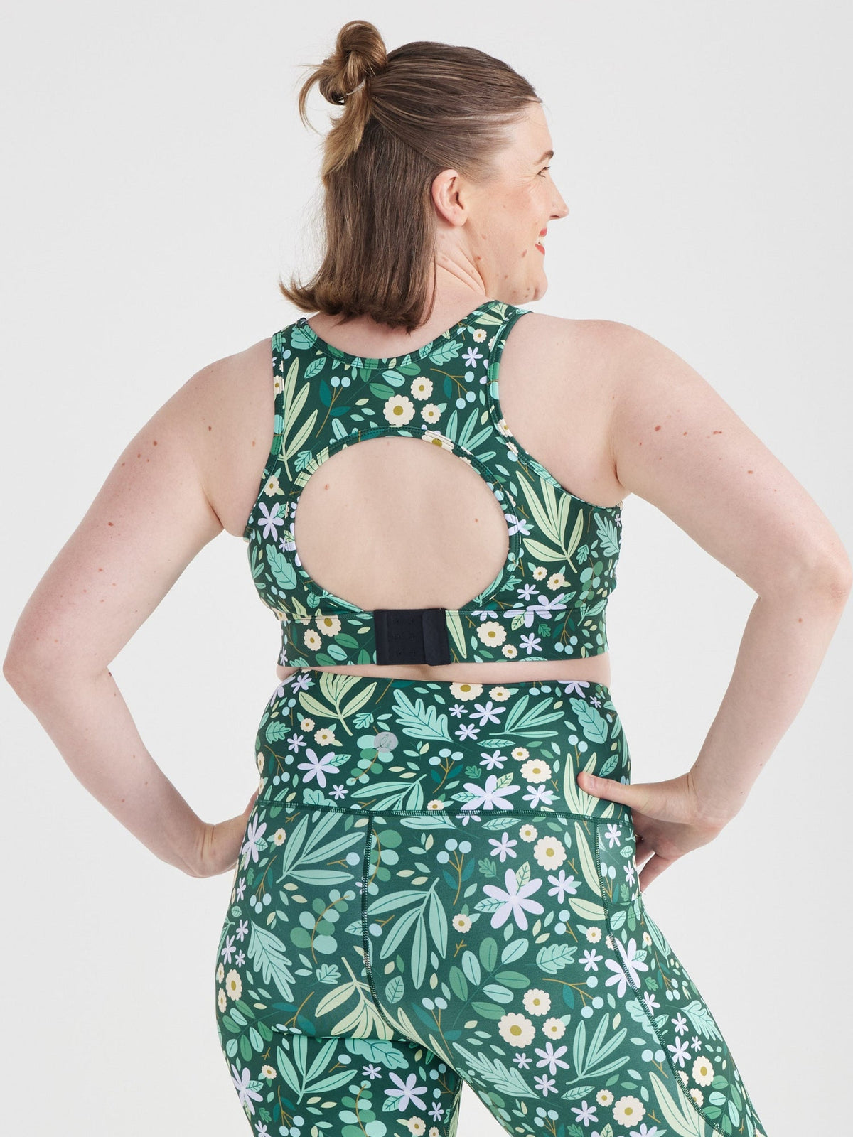 Leaves & Blooms Liberty Hookback Crop - supportive workout bra adjustable back hooks recycled fabric