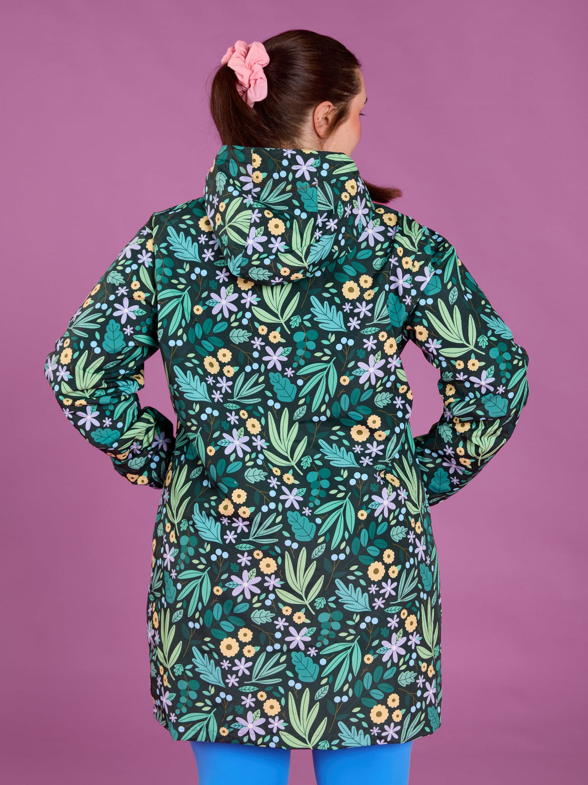 Leaves & Blooms Longline Raincoat - womens waterproof jacket